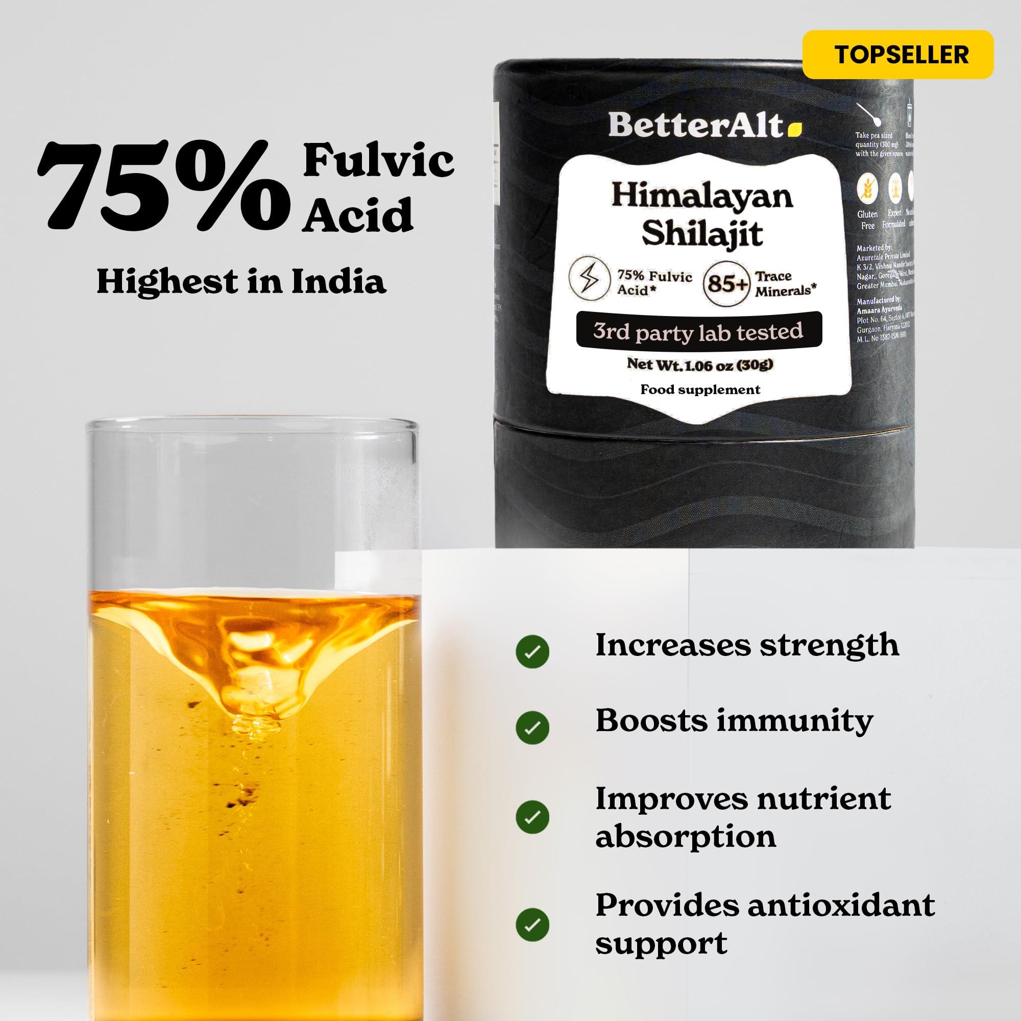 Better Alt Better Alt Pure Himalayan Shilajit Resin High Potency Gold Grade for Men & Women| 75 Servings for Energy Boost & Immune Support, 75%+ Fulvic Acid, with Lab Test Report,400mg