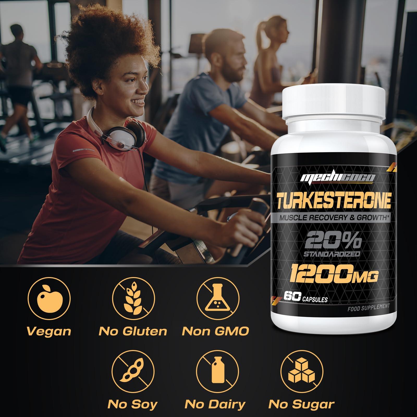 Mechicoco Turkesterone Supplement 1200mg Ajuga Turkestanica Extract (4 Packages)- High Strength, Standardized to 20% Turkesterone, Muscle Growth & Strength - Vegan, Free from Soy, Additives