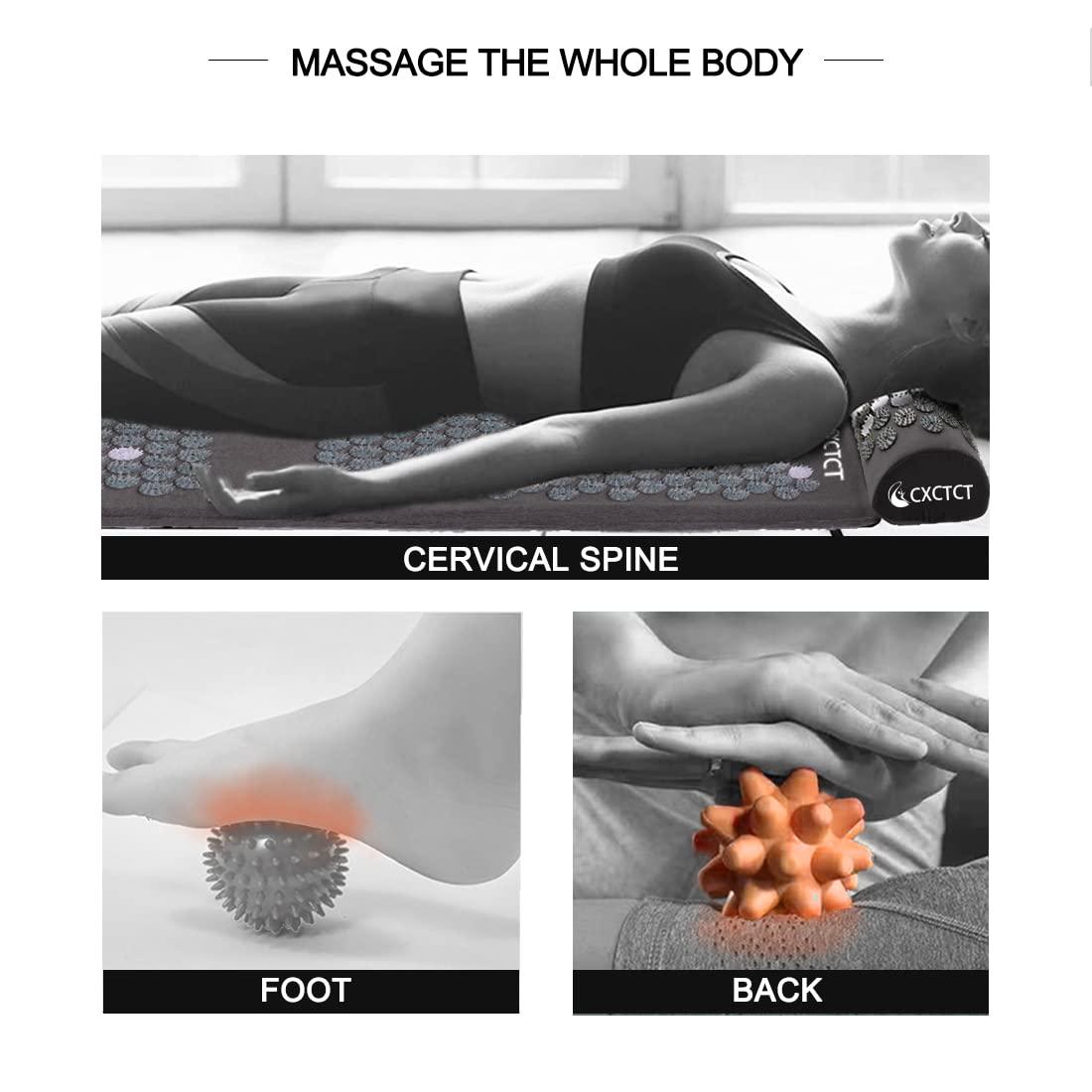 CXCTCT Extra Long Yoga Acupressure Mat Set,Massage Acupuncture Mat Large,Magnetic Mat Acupressure Bed of Nails Neck Back Pain Relief(Grey)
