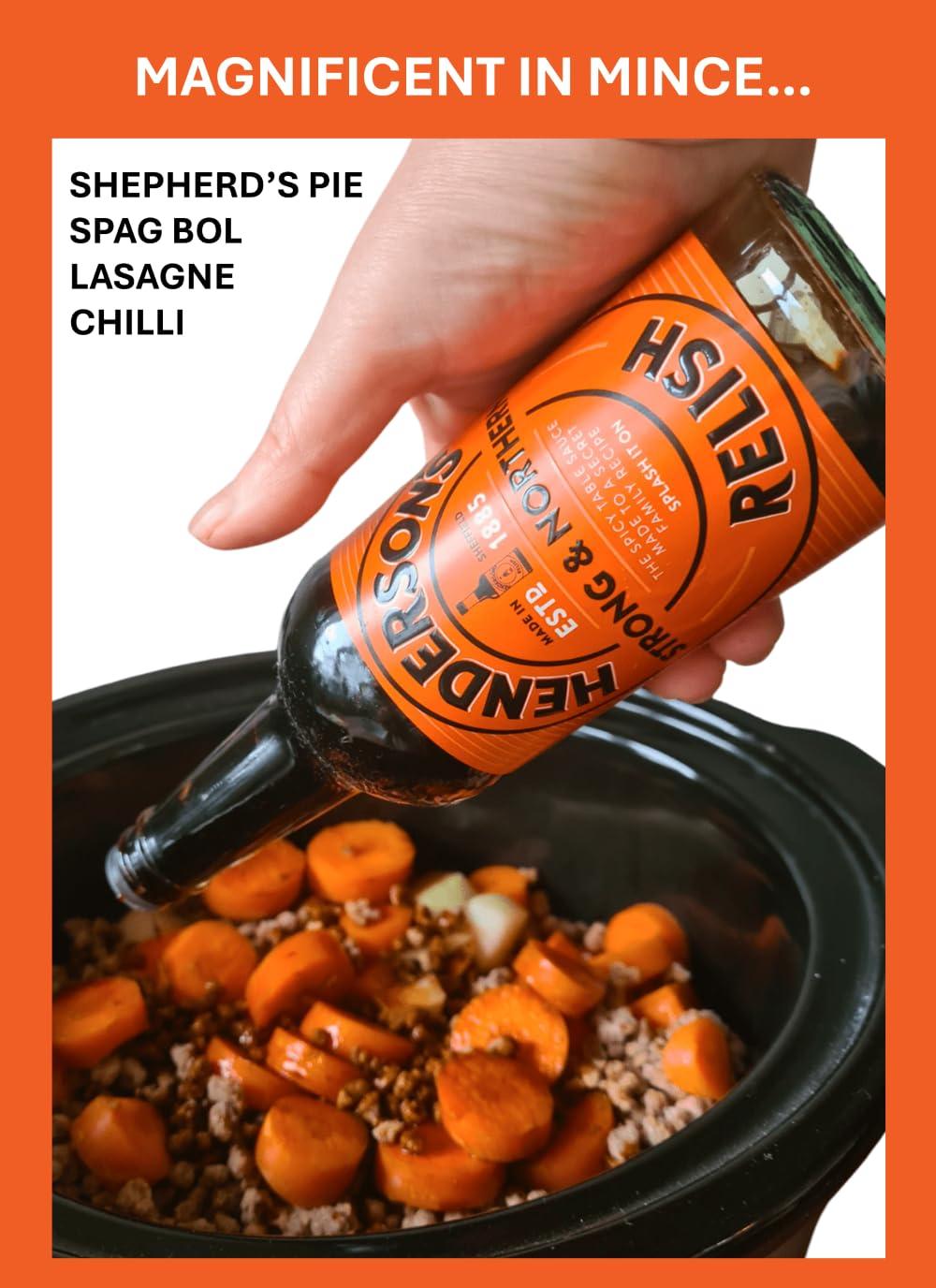 Henderson's Relish Henderson's Relish. An alternative to Worcestershire Sauce. Gluten Free Sauce. Plant Based Ingredients. Suitable for Vegans. 4.55 Litre with FREE PUMP DISPENSER