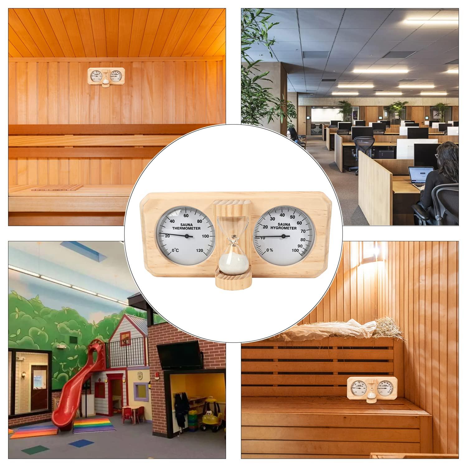 ikare ikare Sauna Thermometer and Hygrometer - 3 in 1 Wooden Sauna 15 Minute Hourglass Sand Timer, Wall-Mounted Sauna Room Accessories