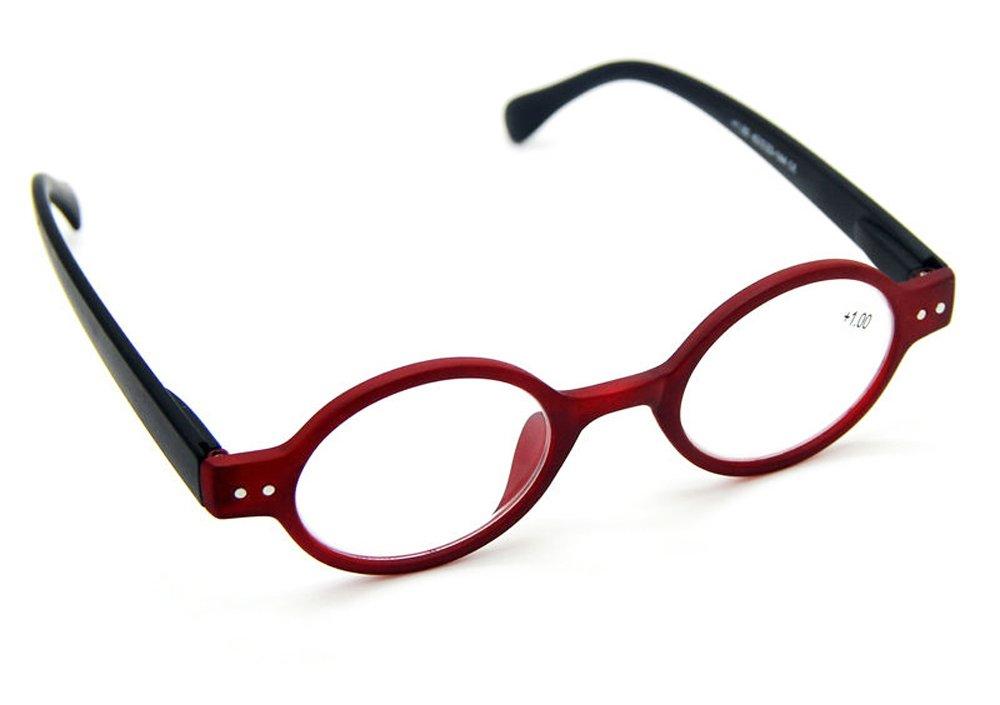Agstum Agstum Designer Small Round Oval Vintage Reading Glasses with Spring Hinge (Red Frame/Black Temples, 1, x)