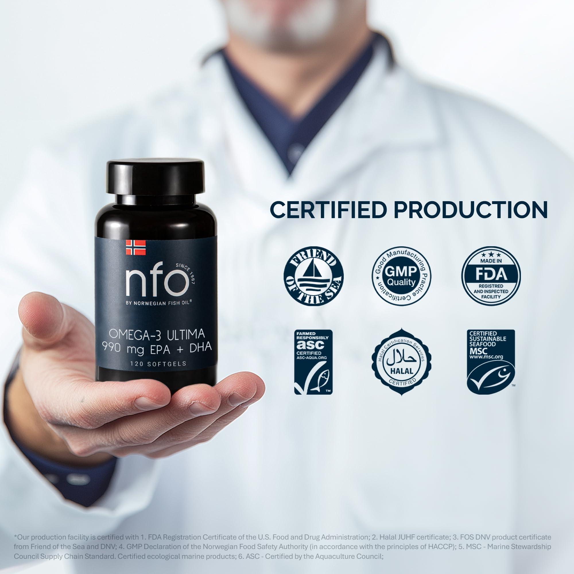 NFO NFO Omega 3 Ultima [120 Capsules] Norwegian Fish Oil with an Effective Formula with high Concentration of EPA:DHA Natural PUFA Premium Complex Made of Freshly Caught Wild Fish Produced in Norway