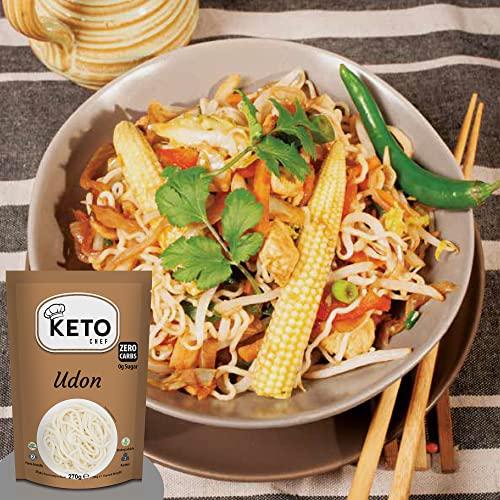 Keto Chef Keto Chef Thick Instant Udon Noodles - Konjac Vegan Noodle, Zero Fat, Sugar & Carb, Shirataki, Made from Free-from Flour, Healthy Low Calorie Food, Ready to Eat | Pack of 12 (270g)