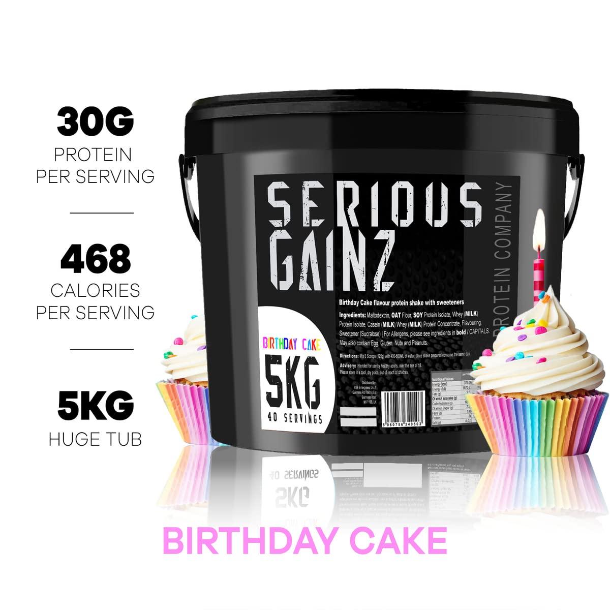 The Bulk Protein Company The Bulk Protein Company, SERIOUS Gainz - Whey Protein Powder - Weight Gain, Mass Gainer - 30g Protein Powders (Birthday Cake, 5kg)