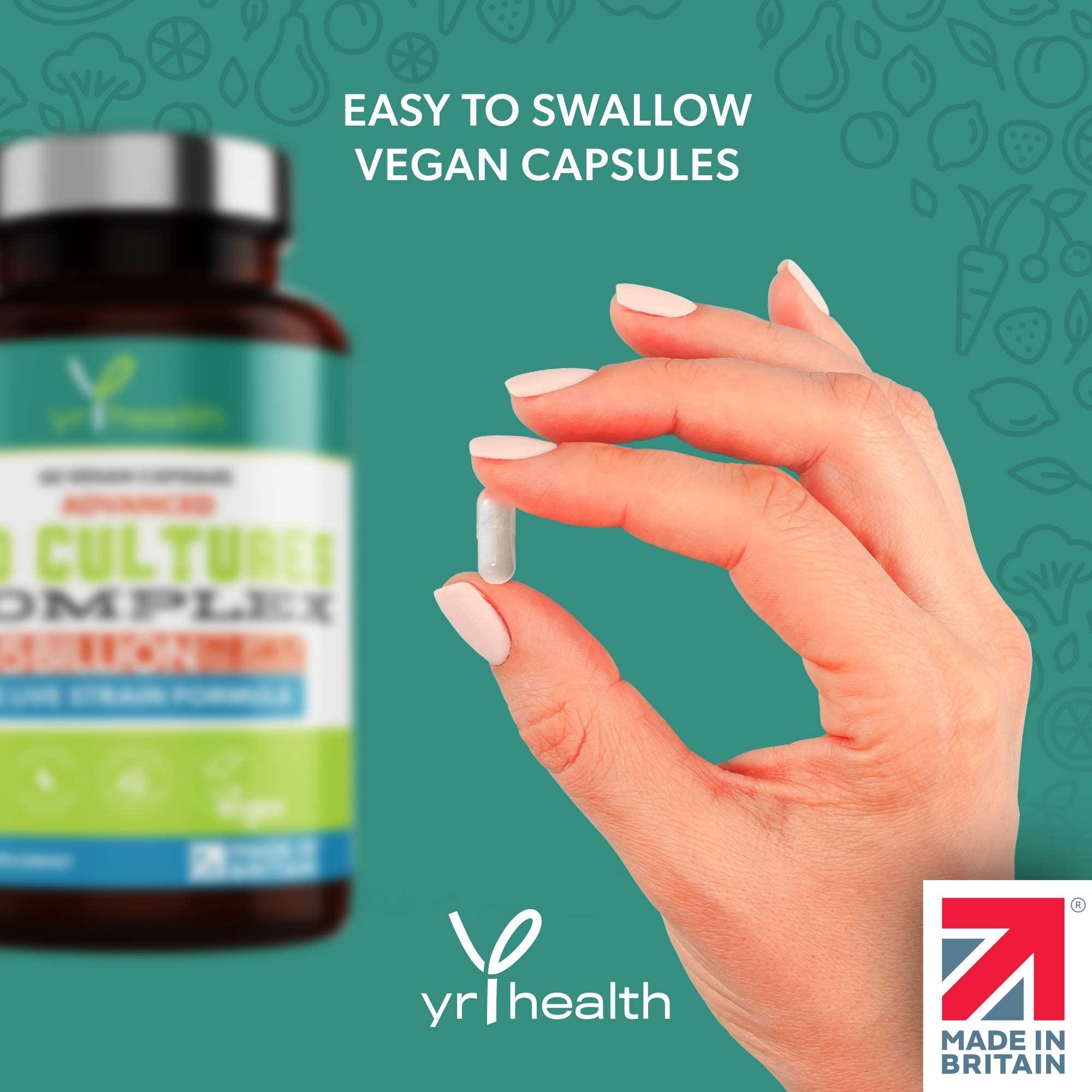 yrhealth Vegan Bio Cultures Complex - 45 Billion CFU, 15 Active Bacteria Strains - Maximum Strength Multi Strain Complex - Probiotics Women Gut Health and Men, 60 Capsules - Made in The UK by YrHealth