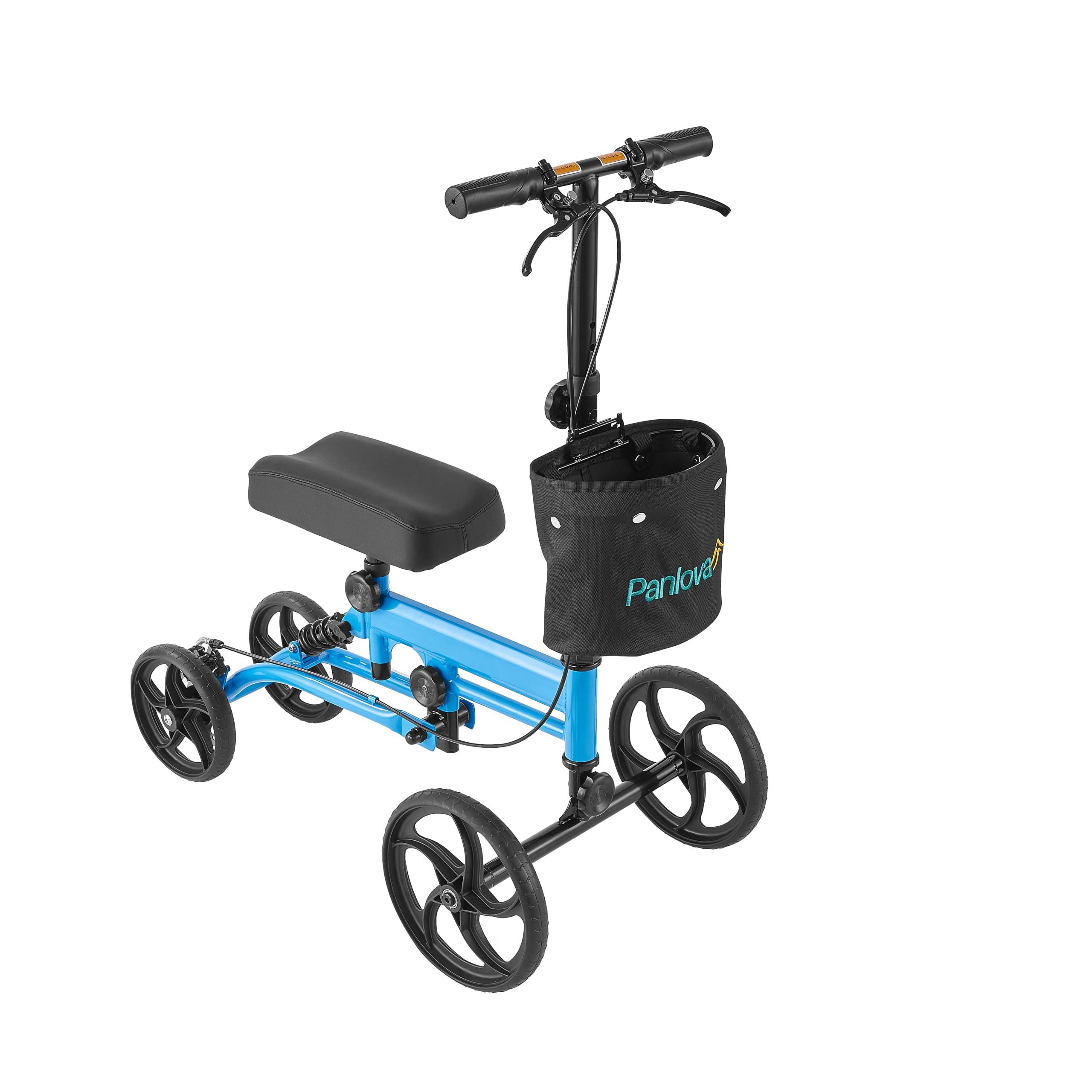PANLOVA Adjustable Medical Folding Steerable Leg Knee Walker Scooter with Front bag-9251B