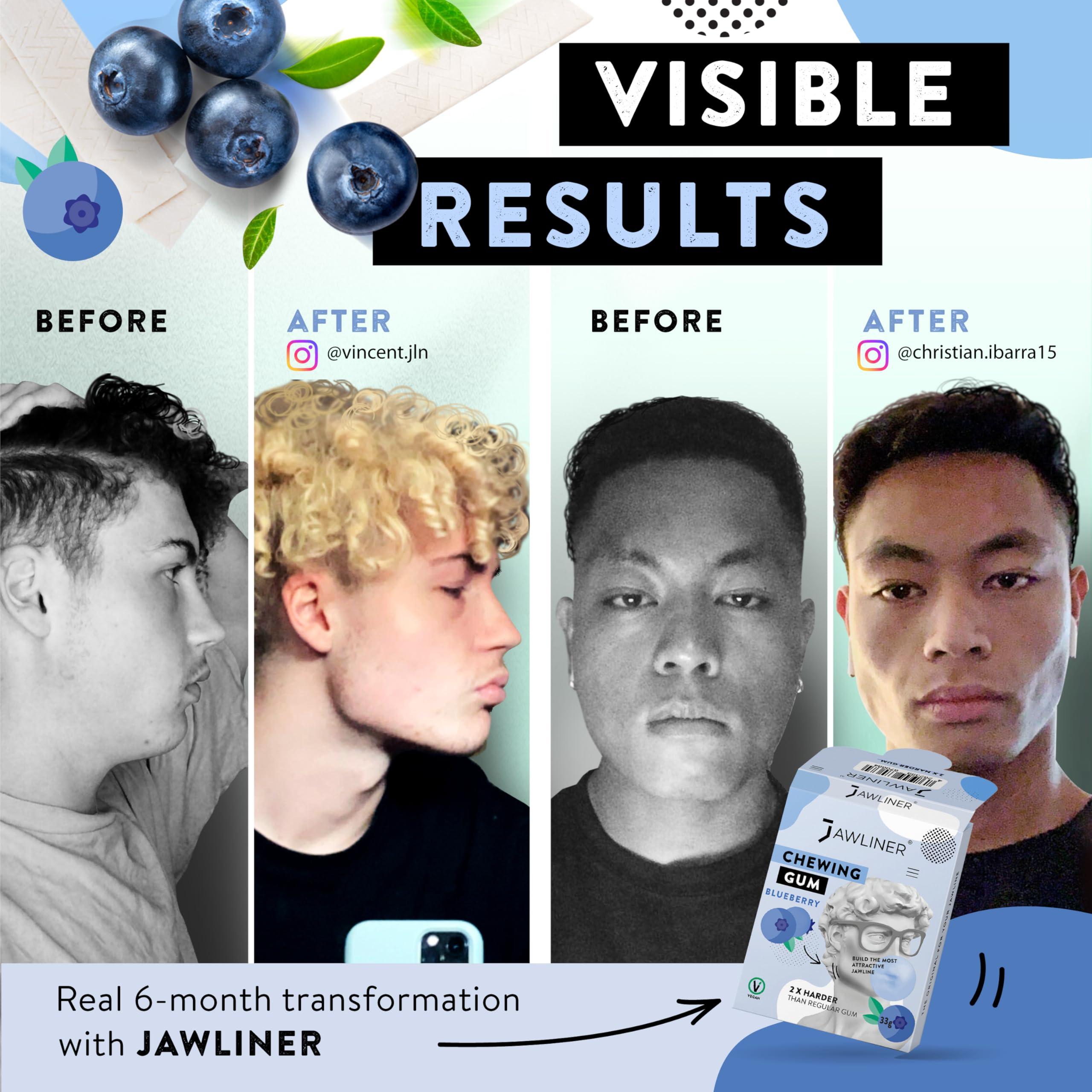 Jawliner JAWLINER Hard chewing Gum, Jawline gum - Sugar Free Blueberry Gum - Jaw Exerciser - mastic gum for Mewing - 2x Harder Than Regular Chewing Gum 330 Grams(120 strips)