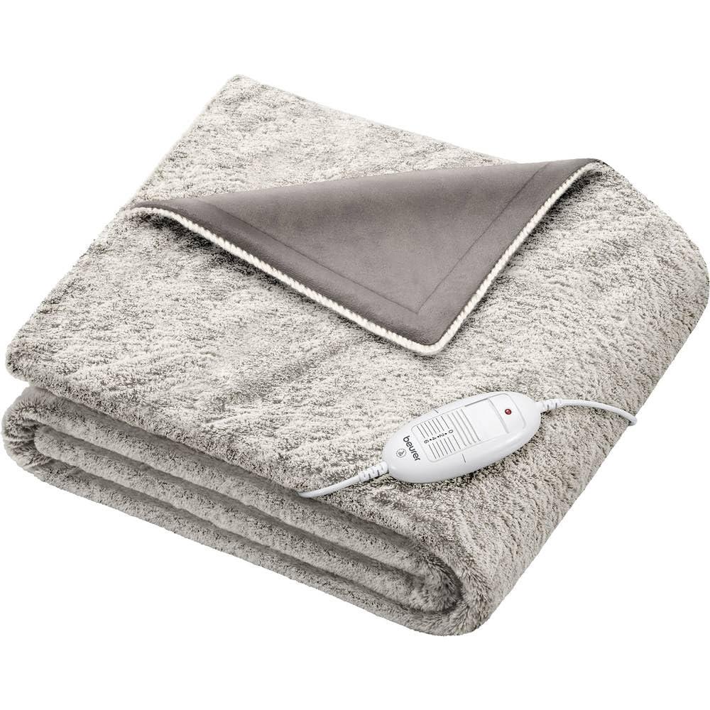 Beurer Beurer HD 75 Nordic Electric Blanket, Cuddly Heat Blanket in Fur Look, 6 Temperature Levels, Machine Washable, with Automatic Shut-Off, Beige/Brown, 180 x 130 cm