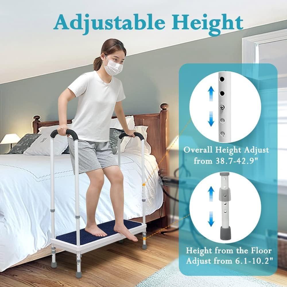 NEPPT NEPPT Bed Step Stools for High Beds With Handle for Elderly Adults Bedside Steps Stools with Handrail Seniors Bathtub Steps Adjustable Medical Foot Stepping (Blue)