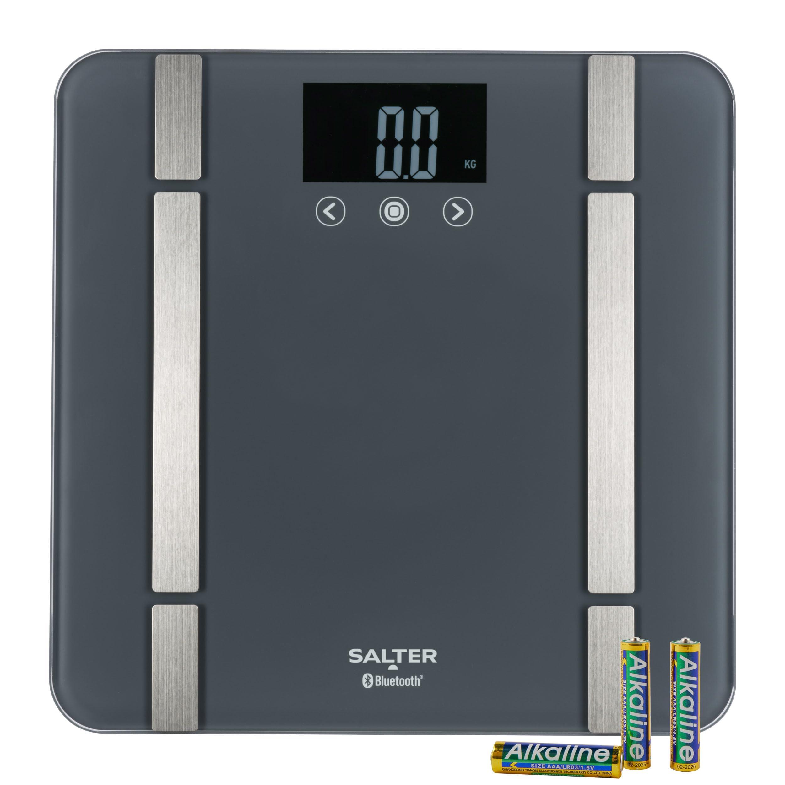 Salter Salter SA00432GFEU6 Bathroom Smart Scale Bluetooth Digital Scale, 200kg, Measure Weight, Body Fat/Water, Muscle/Bone Mass, BMI/BMR, 8 User Memory, Connect to Phone with Free Salter Health App, Grey