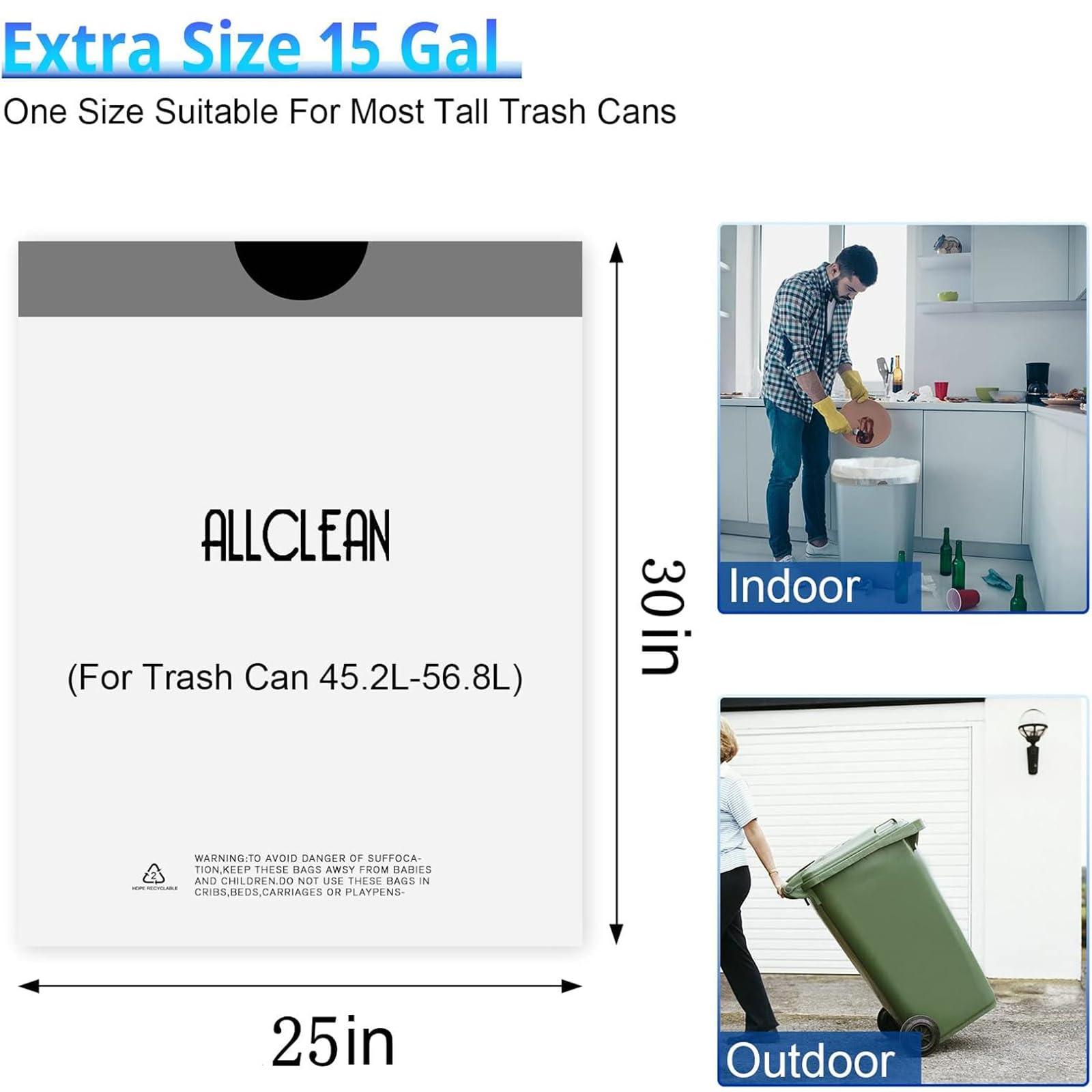ALLCLEAN 15 Gallon Trash Bags Kitchen Tall Drawstring