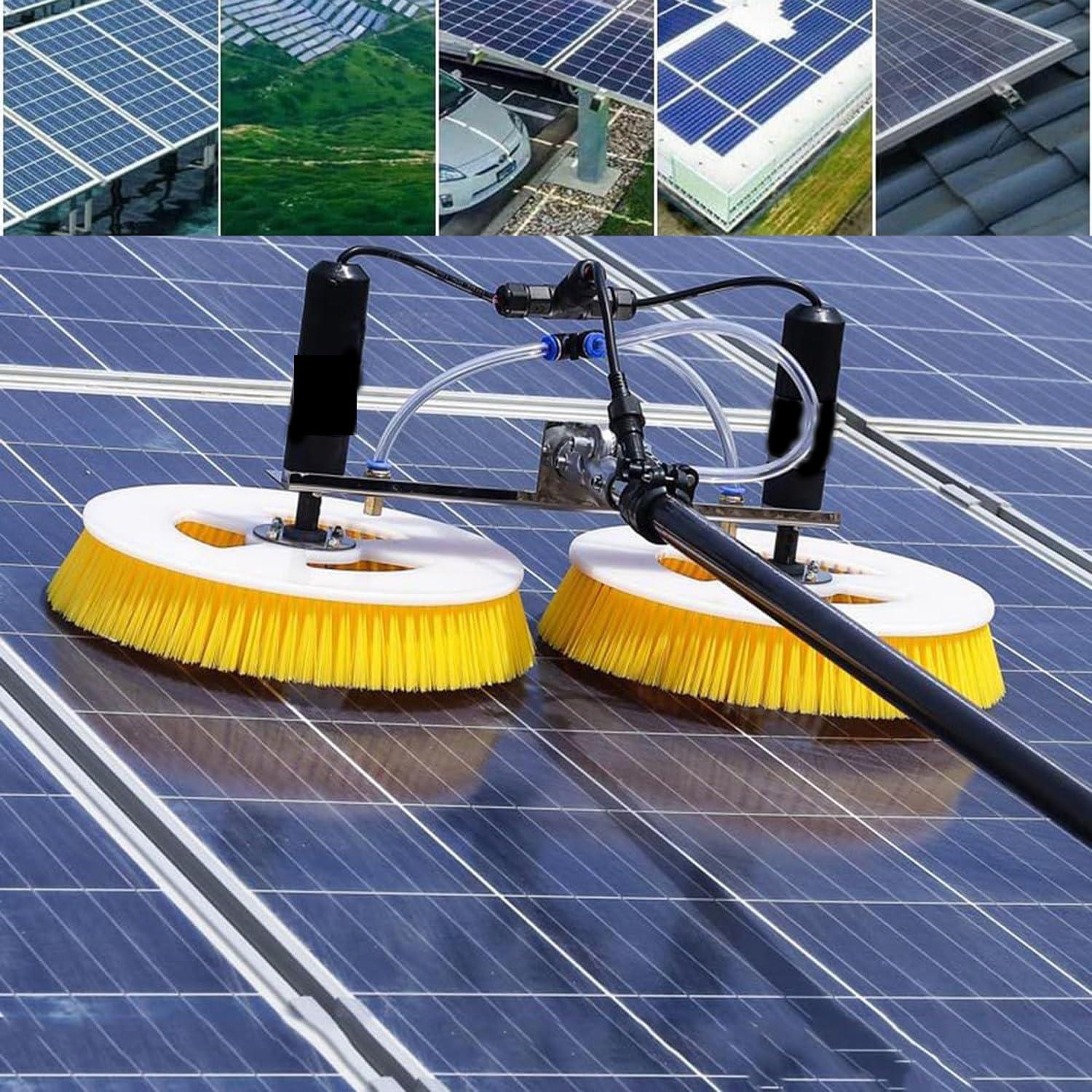 twostronking Telescopic Solar Panel Cleaning Brushes Rod,Solar Photovoltaic Cleaning Machine,with 8m Cable,Double Rotating brush head,solar panel cleaning brush,5.5m