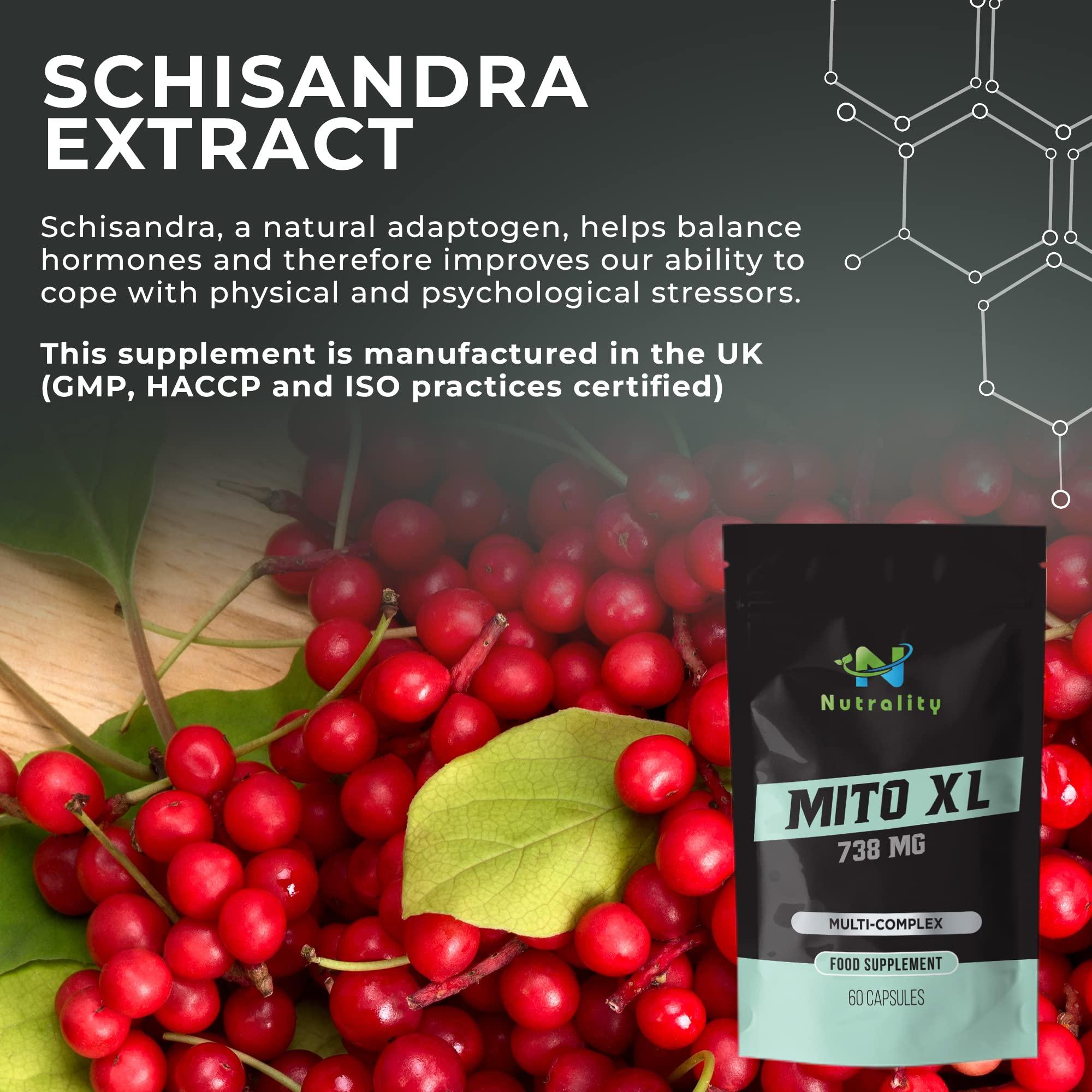 Nutrality Nutrality Mito XL 738mg Supplement | Mitochondrial Supplements for Cellular Energy | Vitamin B2, Schisandra, Turmeric & Black Pepper | 60 Vegan Capsules