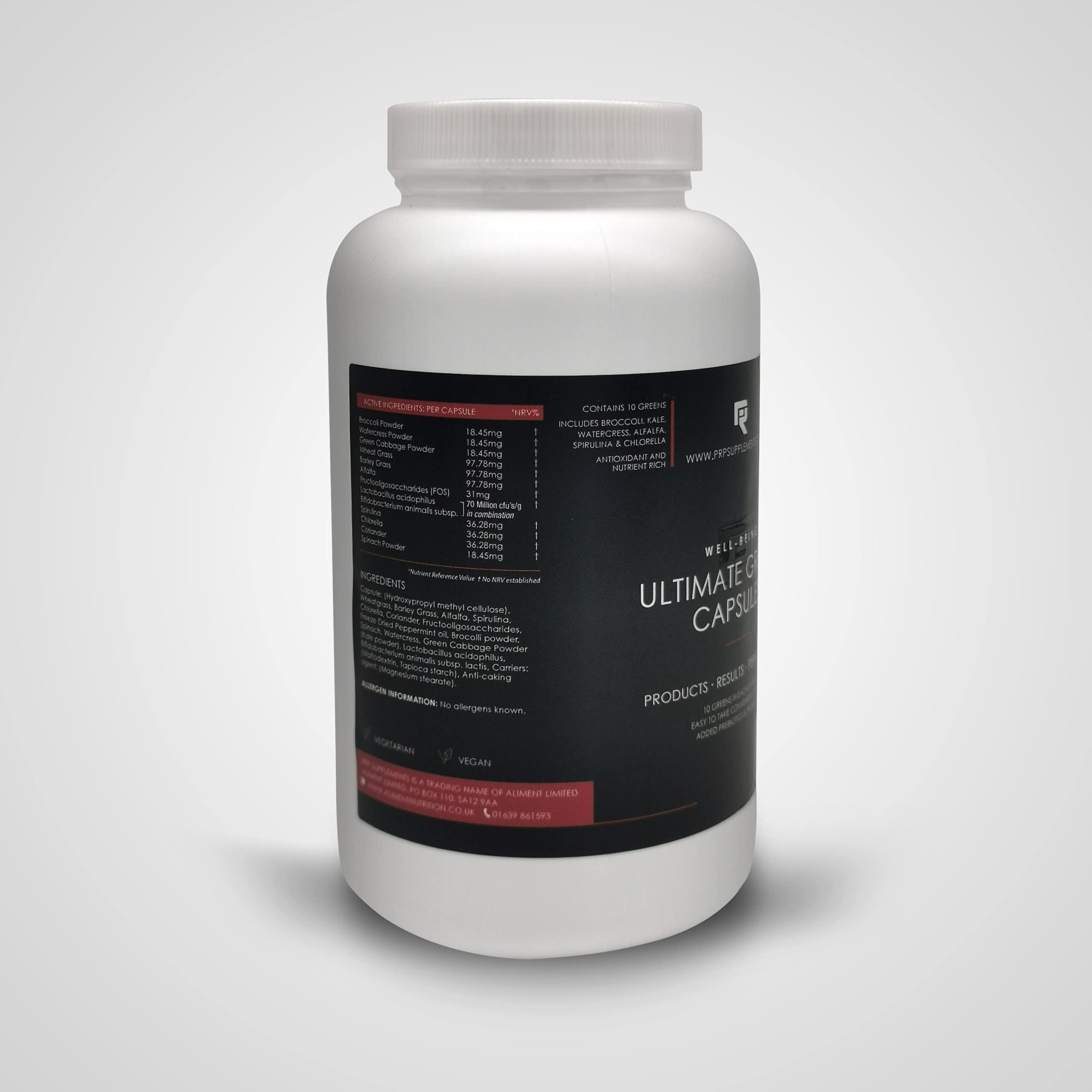 PRP Supplements PRP Supplements Ultimate Greens Capsules | Supergreens with Added Probiotic to Help Aid Detox | Supports Heath and Vitality | Vegetarian and Vegan