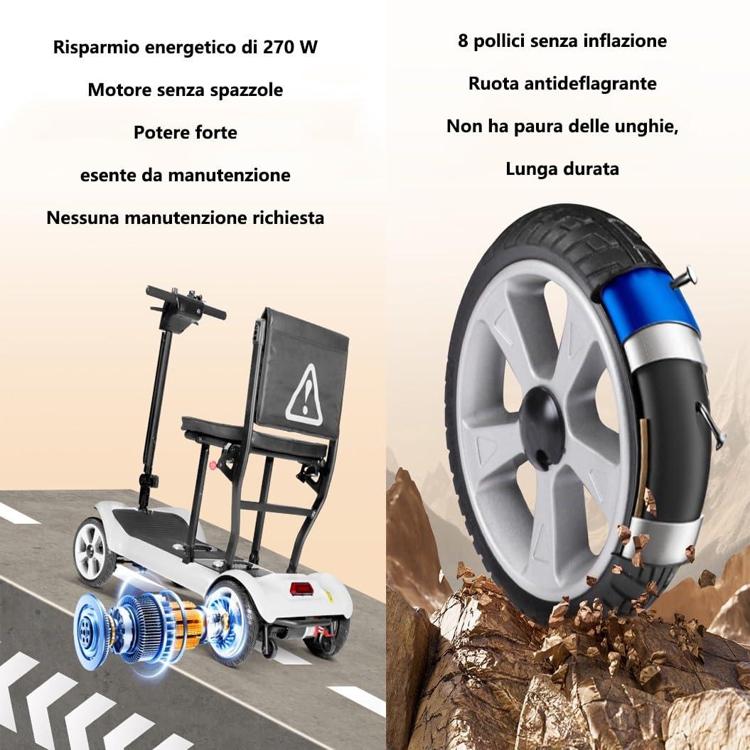 FANGZHL Travel Car Boot Mobility Scooter,Lightweight Folding Mobility Scooters,4 Wheel Mobility Scooter,270W Brushless Motor,Safe Load-Bearing Capacity 120Kg/265 Lbs A