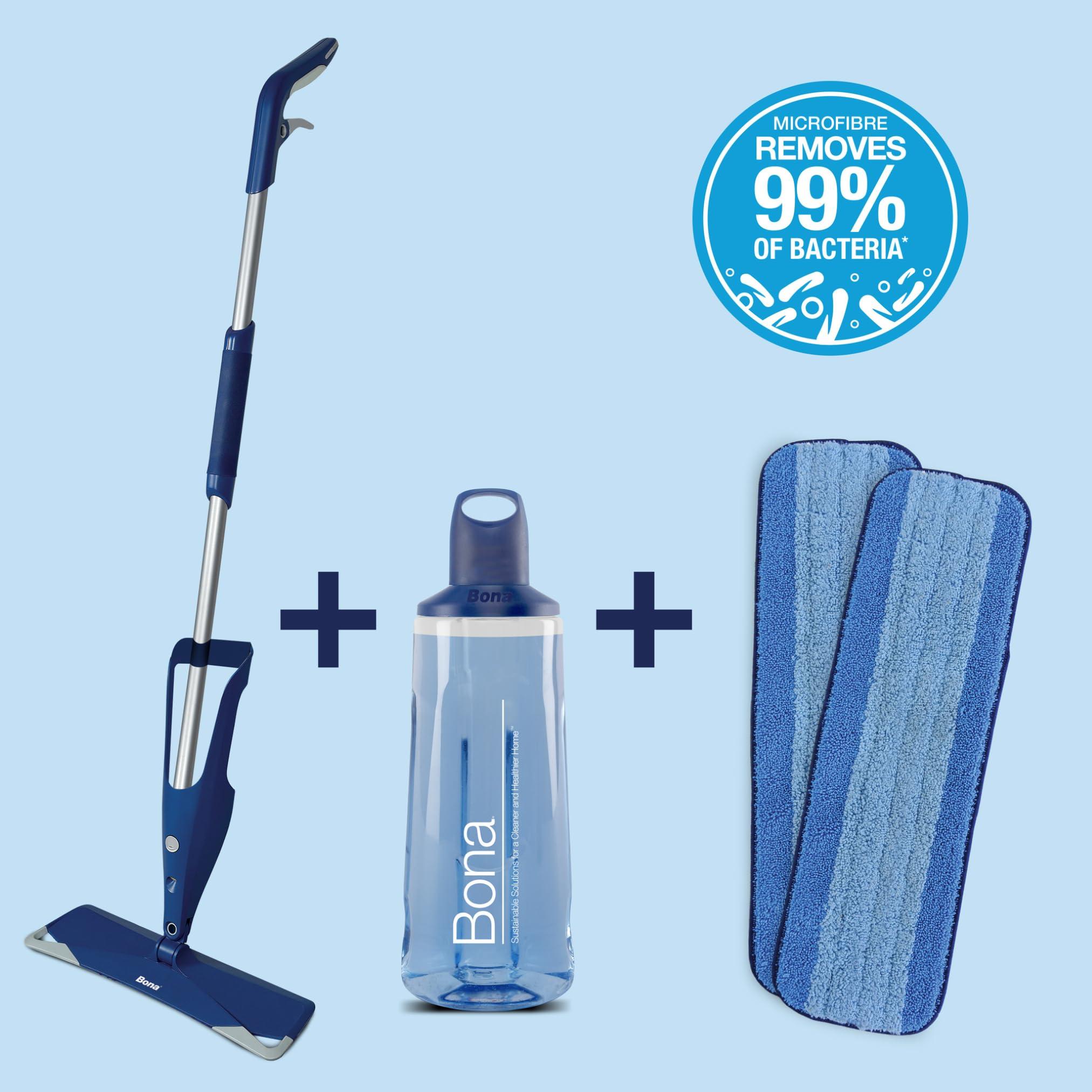 Bona Bona Premium Spray Mops for Floors, Wood, Bona Floor Mops for Cleaning Floors - Incl. 1x Bona Wood Floor Cleaner Liquid Cartridge 850ml & 2x Microfibre Pads