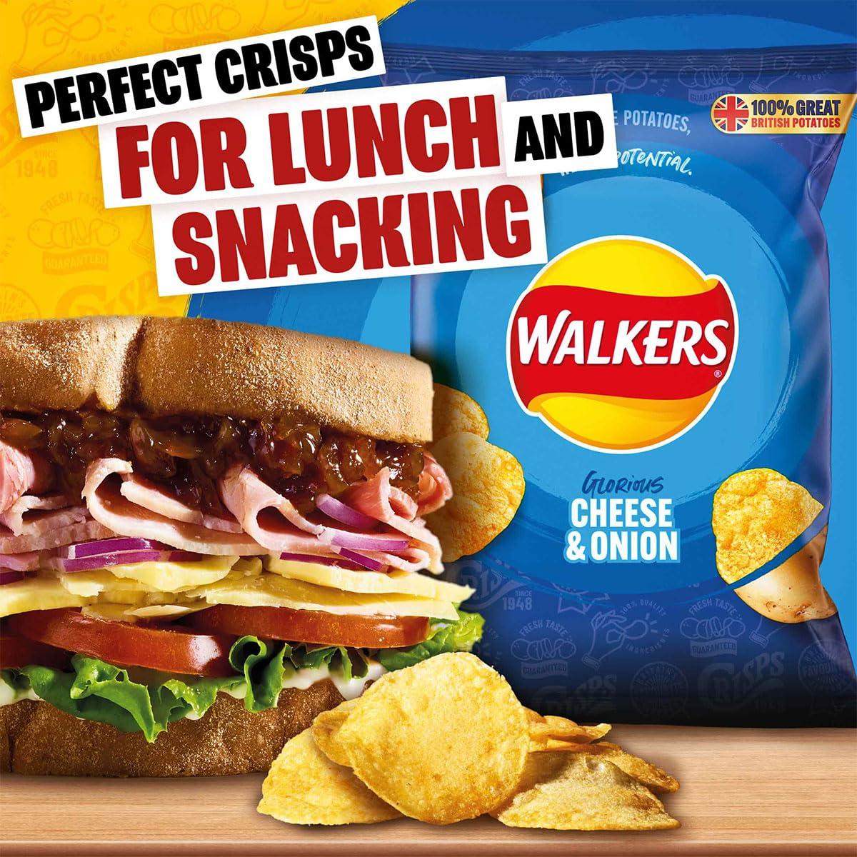 Generic Walkers Crisps Cheese Onion Snack Pack Lunch 32 Bags x 32.5g