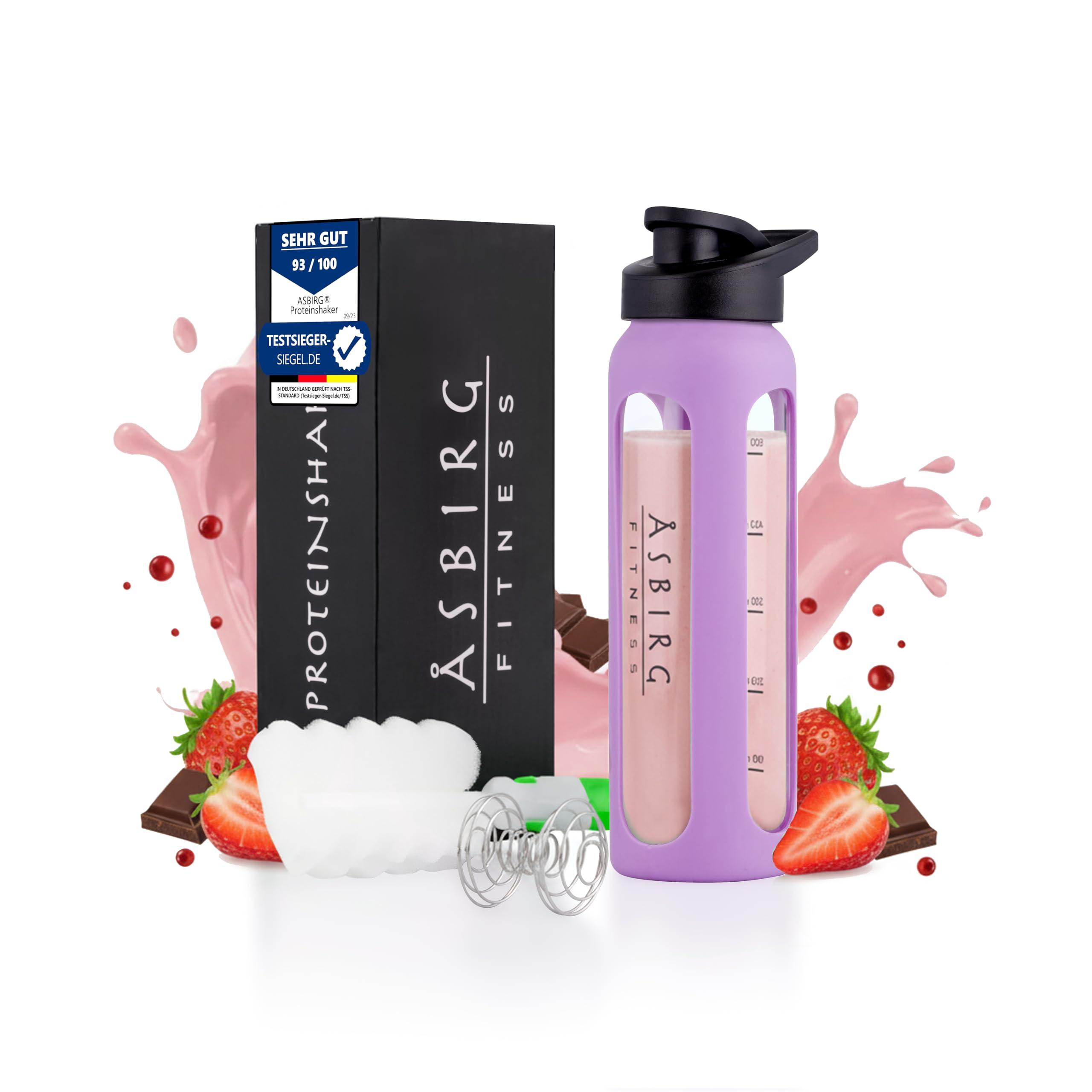 Asbirg Asbirg Fitness | Glass Protein Shaker | Protein Shaker | Drinking Bottle | with Spiral Ball | Pastel Purple