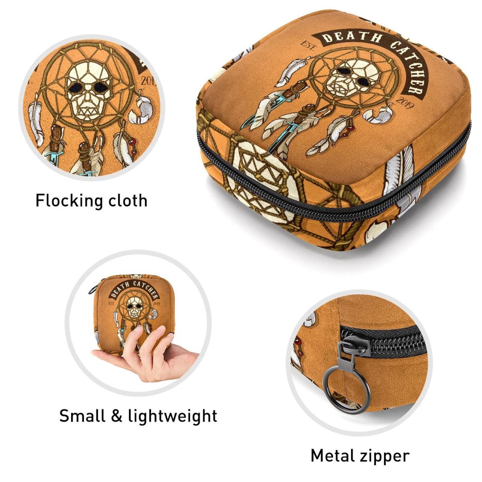 Generic Period Pouch Portable Tampon Storage Bag,Tampon Holder for Purse Feminine Product Organizer,Colored Biker Skull Death Catcher