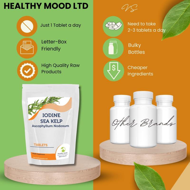 Healthy Mood Kelp 500mg Tablets Natural Iodine Source for Thyroid Support & Metabolism 90 Tablets