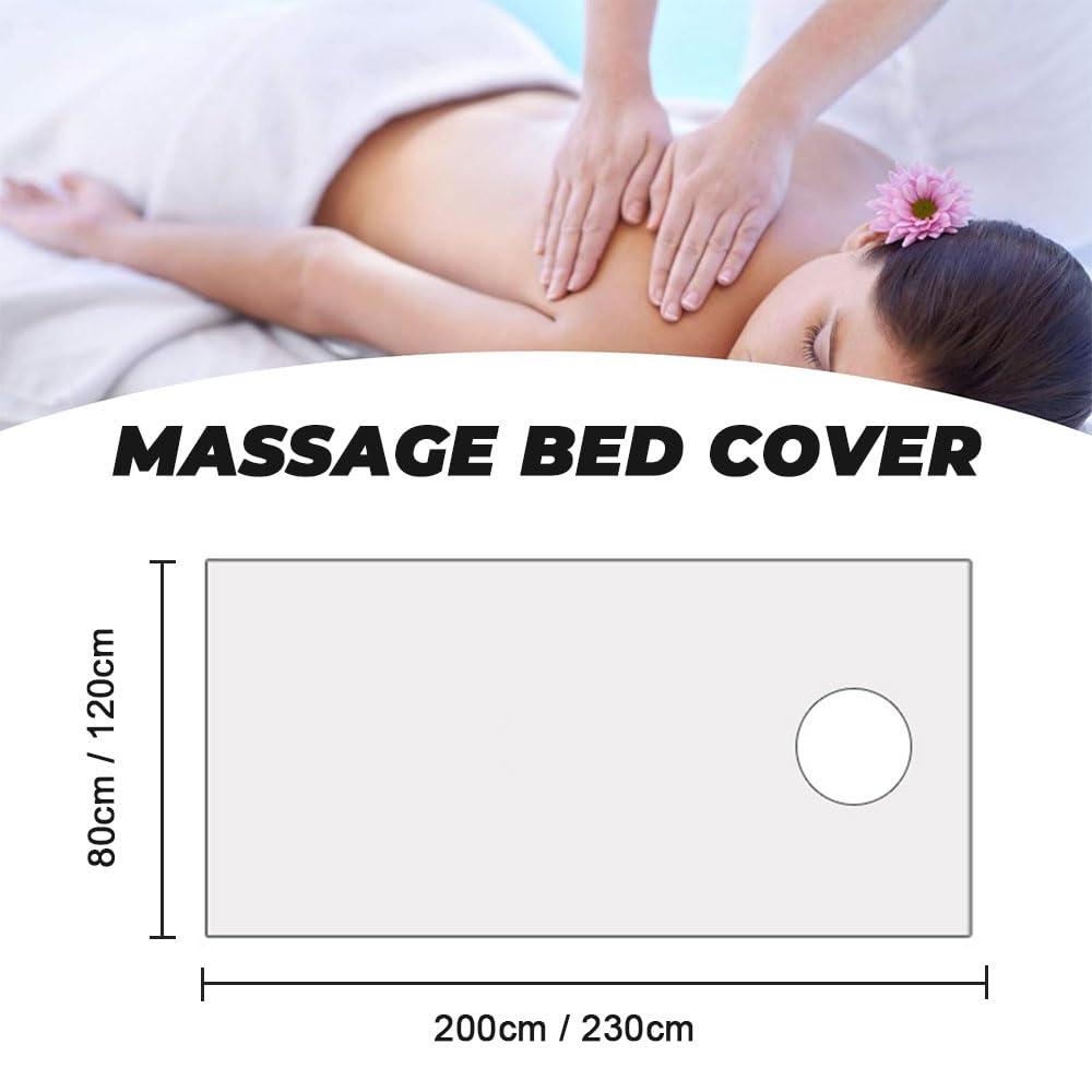 Morbuy Morbuy Waterproof Massage Bed Cover Sheet, Beauty Bed Cover with Face Hole Soft Washable SPA Massage Table Face Towel Suitable for Salons SPA and Therapists (230x120cm,White)