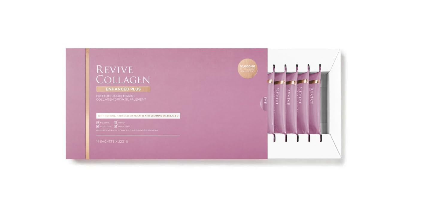 Revive Collagen Revive Collagen Enhanced Plus 10,000mg Hydrolysed Marine Collagen Drink with Added Vitamin A & C for Healthy Skin, Hair, Nails & Joints | Tropical | 14 x Sachets