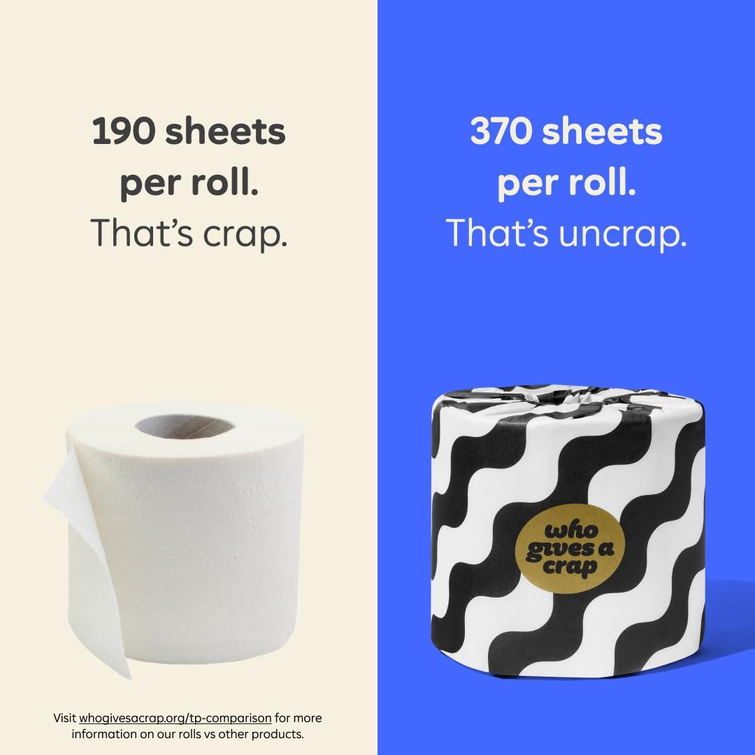 Who Gives A Crap Who Gives A Crap Premium Bamboo, Twice as Long, Toilet Roll, Box of 24 (3-Ply, 370 Sheets) Luxuriously Soft, Strong, Sustainable, Biodegradable & Plastic-Free