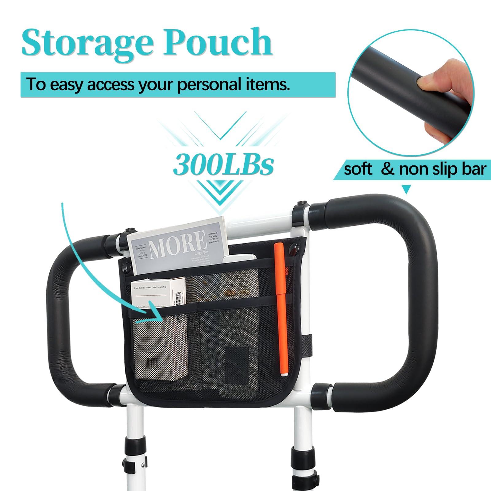 AOHHL Bed Rails for Elderly Adults Safety with Adjustable Heights Storage Pocket Assist Support Side Railings for Seniors Citizens Slides Under Mattressbed Cane Bed Guard Bed Handles Bars (White)