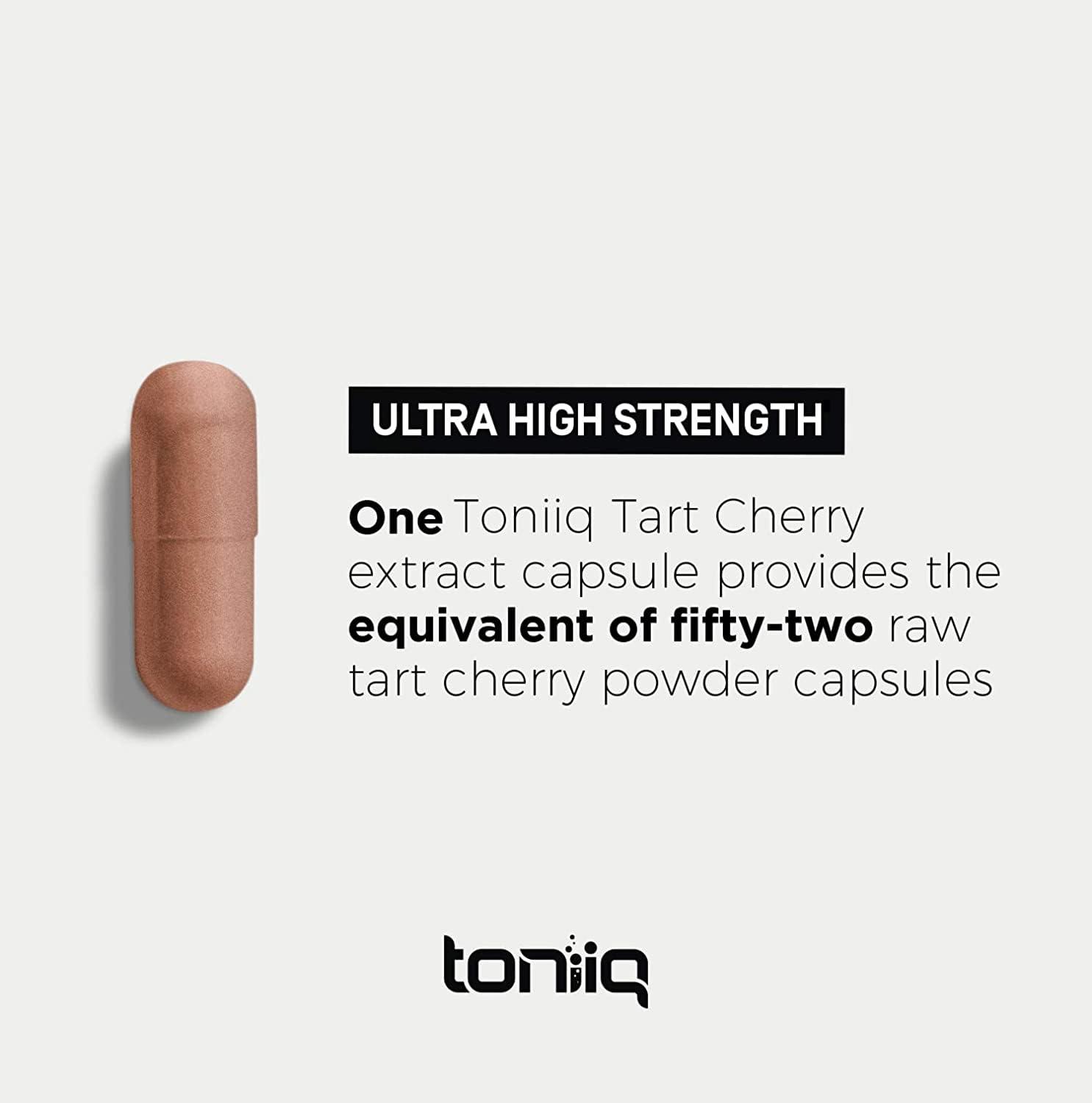 Toniiq Tart Cherry Capsules - Ultra High Potency 52:1 Extract - Highly Concentrated - Third-Party Lab Tested for Purity & Quality - 60 Capsules