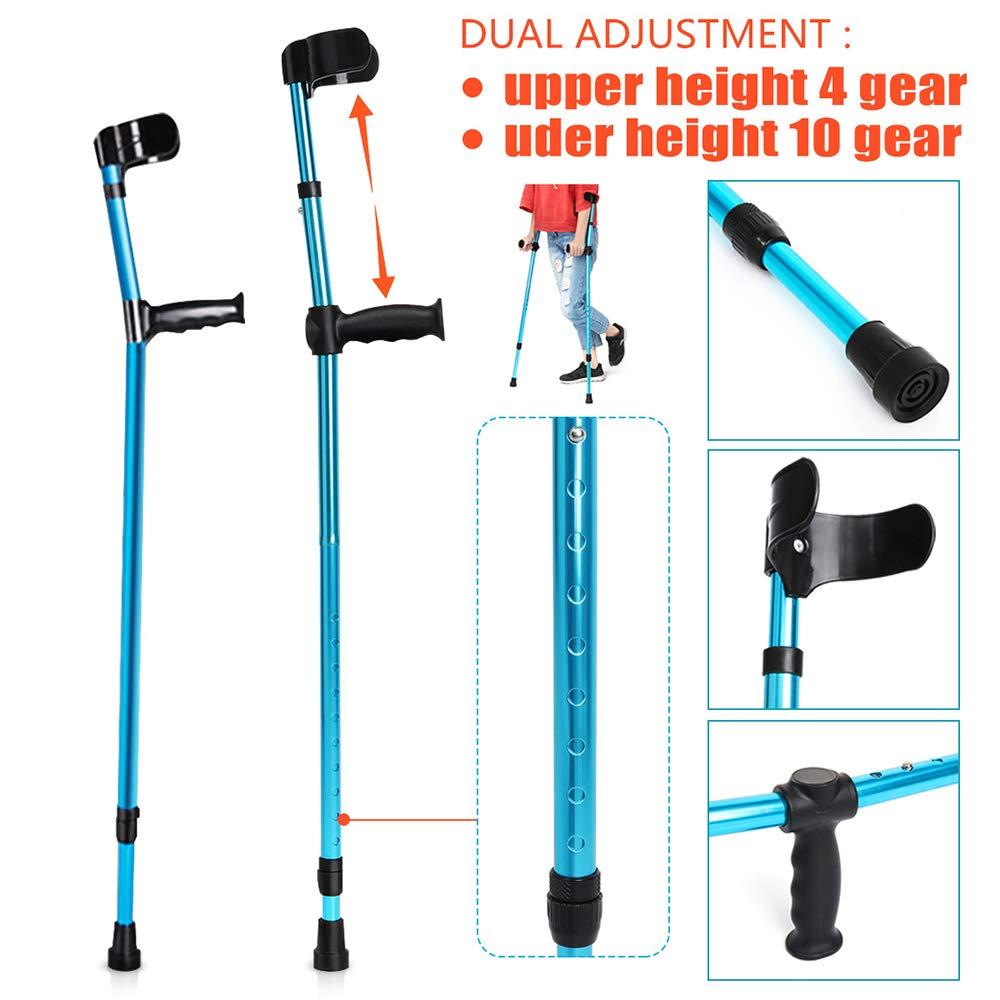 FreshCart Basics Forearm Crutches, Walking Cane with Non-Slip Grip Handle and Rubber Tip Arm Cuff Crutch Hight Adjustable Collapsible Underarm Walking Stick for