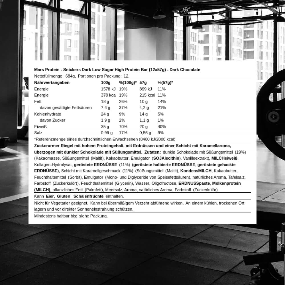 Snickers Snickers HI Protein, Low Sugar Bars, Only 1g of Sugar per bar - Dark Chocolate, 12 x 57g Box, 20g Protein