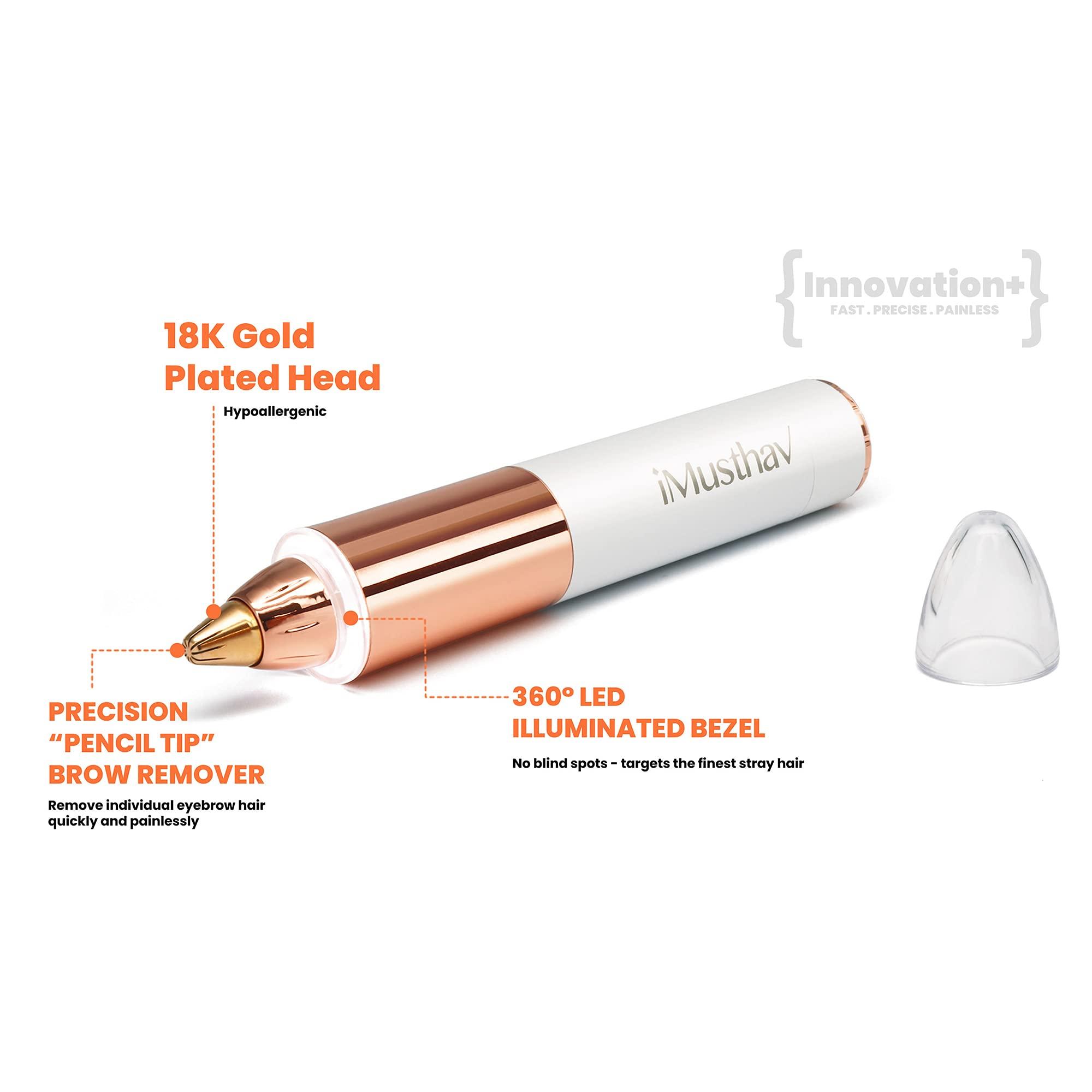 iMusthav iMusthav Mini Portable Eyebrow Removal Trimmer for Women, Eyebrow Epilator Pen, 18K gold-plated hypoallergenic precision pencil-tip. 360 LED light for Instant and Painless Hair Removal.