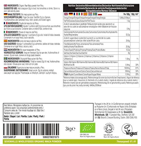 Sevenhills Wholefoods Sevenhills Wholefoods Organic Raw Maca Powder 3kg from Peru | 100% Pure Maca Root Powder Supporting Energy and Endurance | Vegan Friendly | Gluten-Free, Non-GMO | Kosher