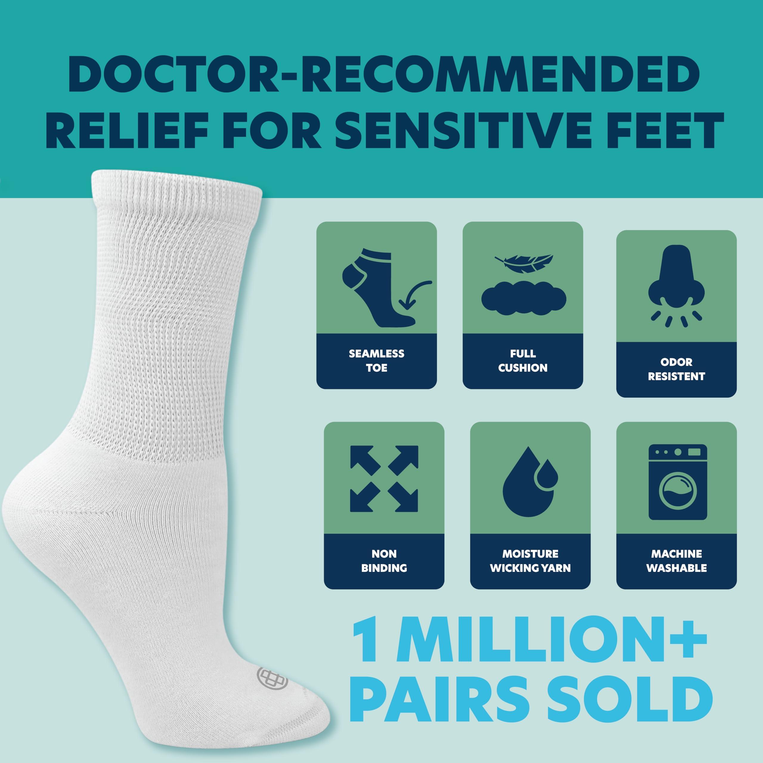 Doctor\'s Choice Doctor's Choice Diabetic Socks for Men, Seamless Socks with Non Binding Top, 4 Pairs, Large 9-12 & X-Large 13-15, White/Crew, Large