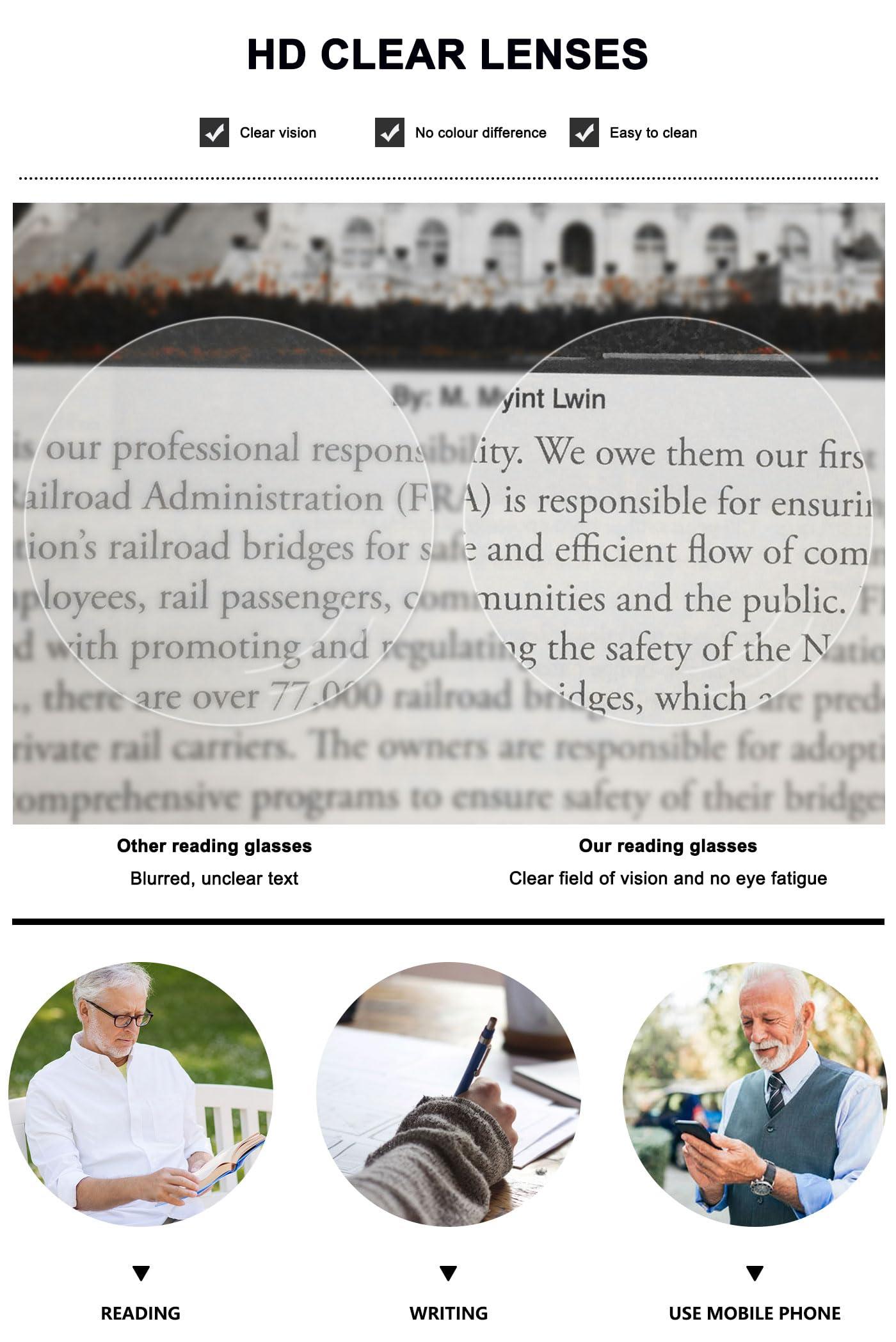 ABETOS ABETOS 2 Pack Half Moon Reading Glasses Half Frame Semi Rimless Metal Strong Eyewear Spring Hinge Clear Lens Lightweight Fashion Computer Readers for Men Women, Black&Gold 2.0