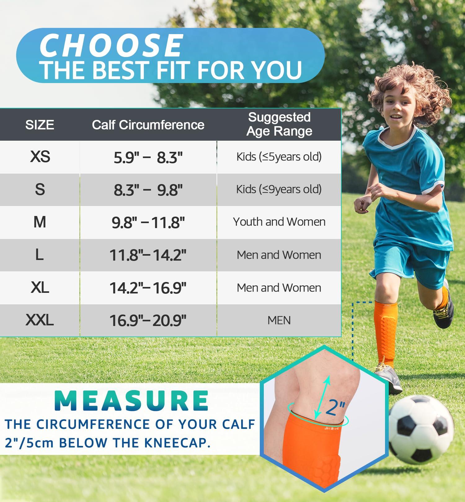 HiRui HiRui Soccer Shin Guards Shin Pads for Kids Youth Adult, Calf Compression Sleeve with Honeycomb Pads, Support for Shin Splint Baseball Boxing Kickboxing MTB, Lightweight(1PAIR)(Orange, L)