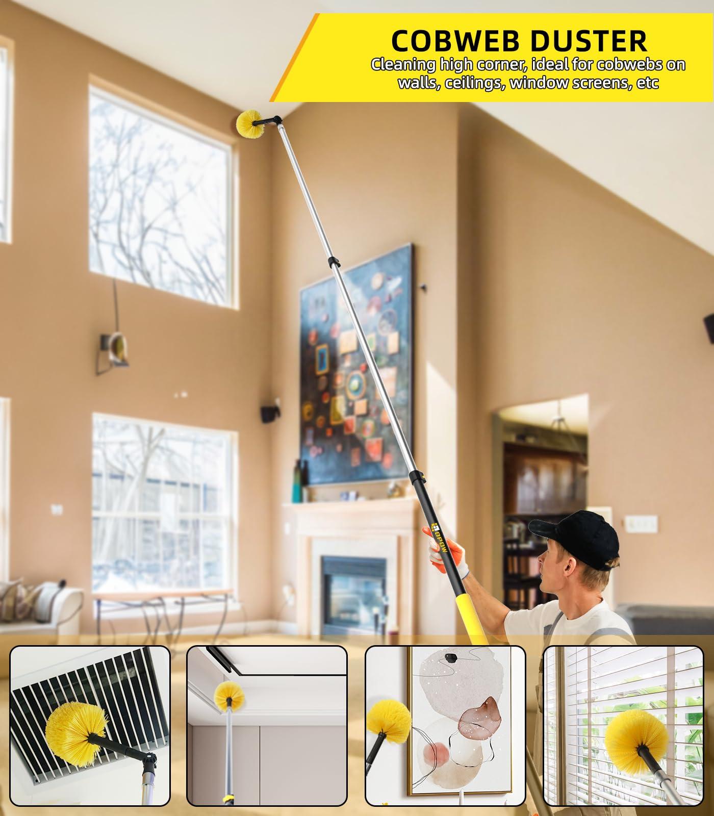 Opow 20 Foot High Ceiling Duster Kits with 5-12ft Heavy Duty Extension Pole, High Reach Duster for Cleaning,Microfiber Feather Duster,Cobweb Duster,Ceiling Fan Duster,Window Squeegee & Cleaner