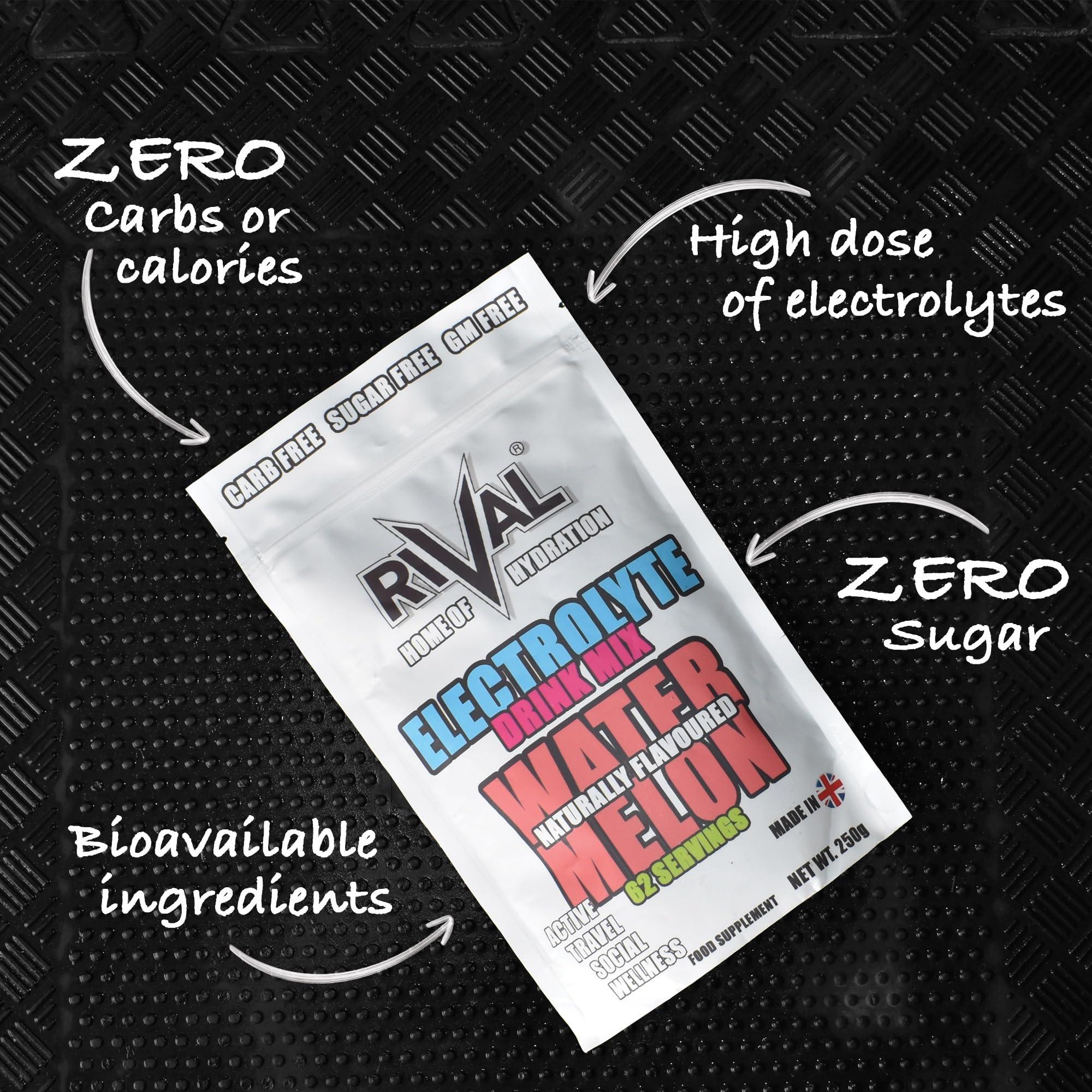 Rival Sports Fuel Rival Electrolyte Powder 250g Rapid Rehydration Naturally Flavoured, Sugar Free, Zero Carbs, Vegan, Keto Friendly - 62 Servings Made in The UK | Watermelon