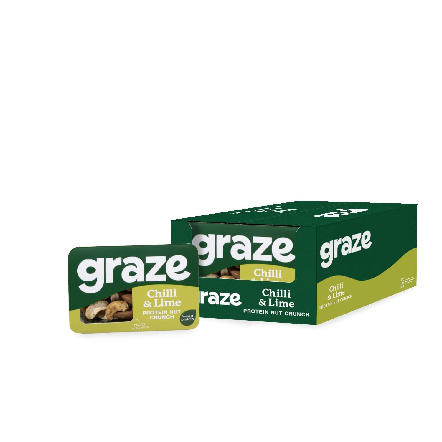 GRAZE Graze Punchy Chilli and Lime Nutty Protein Power - Vegan Snacks, Low calorie snacks - Natural Flavours - Packaging may vary - (9 x 38g Snacks)