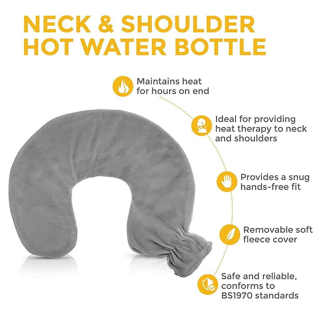 BcofoA Neck hot Water Bottle, a hot Water Bottle Used to Relieve Neck Pain, a Cordless Heating Neck Brace That relieves Stiffness, with a Plush Cover That can be Washed. (Color : Gray)