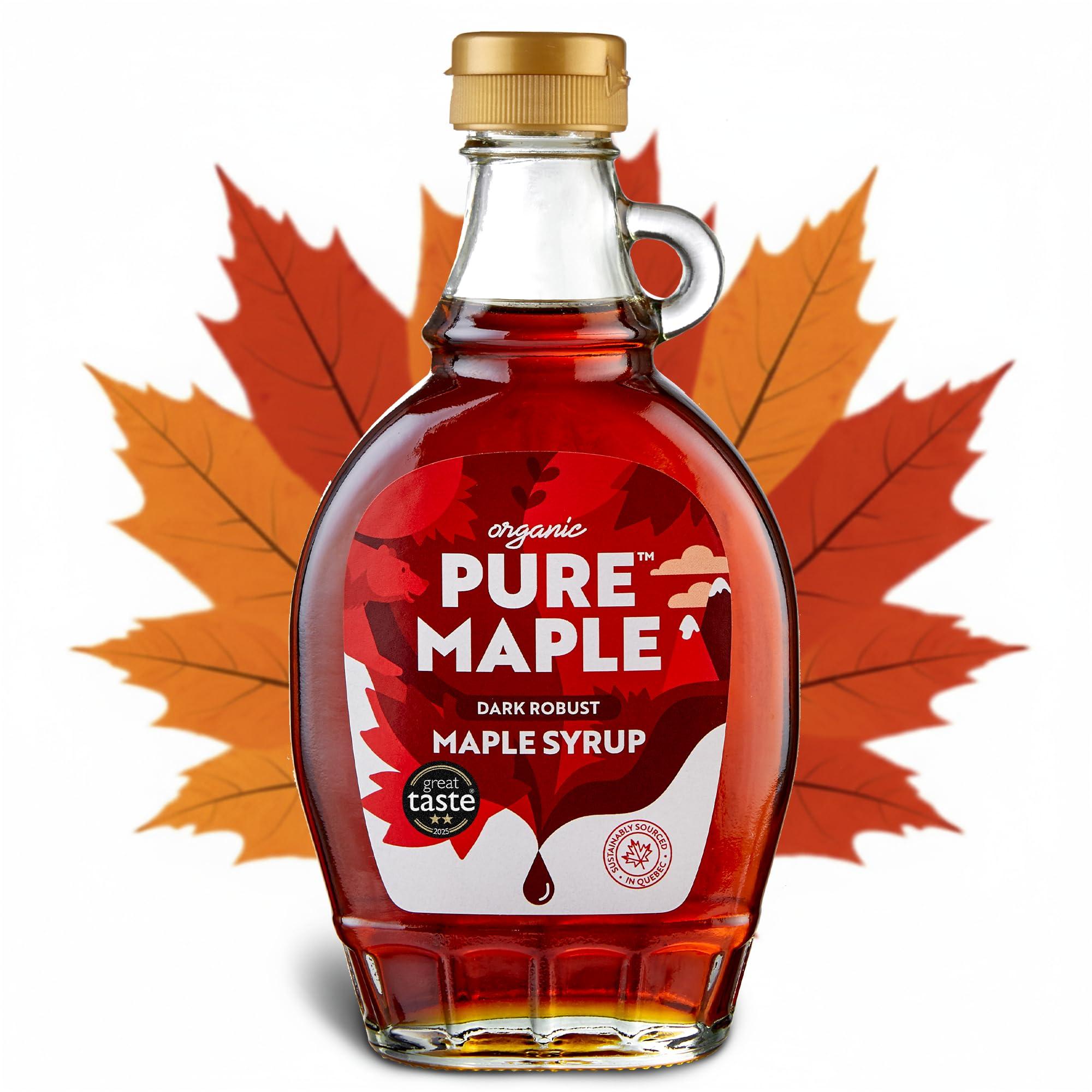 Pure Maple Pure Canadian Maple Syrup - Grade A - Ideal Topping for Porridge, Ice Cream, Fruit, Pancakes - 100% Natural Sweetener - 264g / 200ml (200ml, Dark)