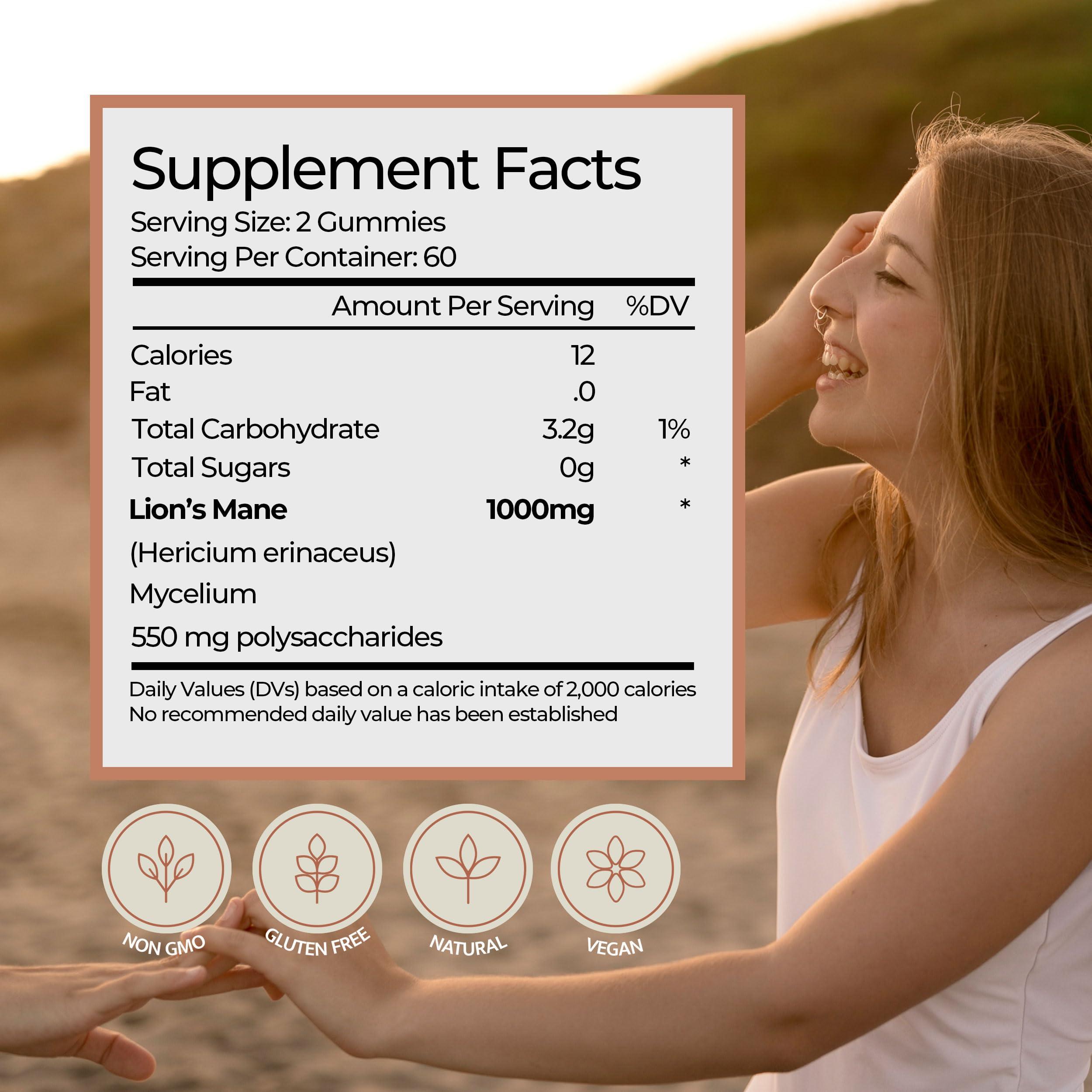 Izkan Mushroom Gummies 1000mg - Lion Mane Mushroom Gummies Supplement Promotes Focus, Memory, and Mood - 60 Count (Mixed Berry Flavor, Halal, Gluten-Free, Vegan) (2)