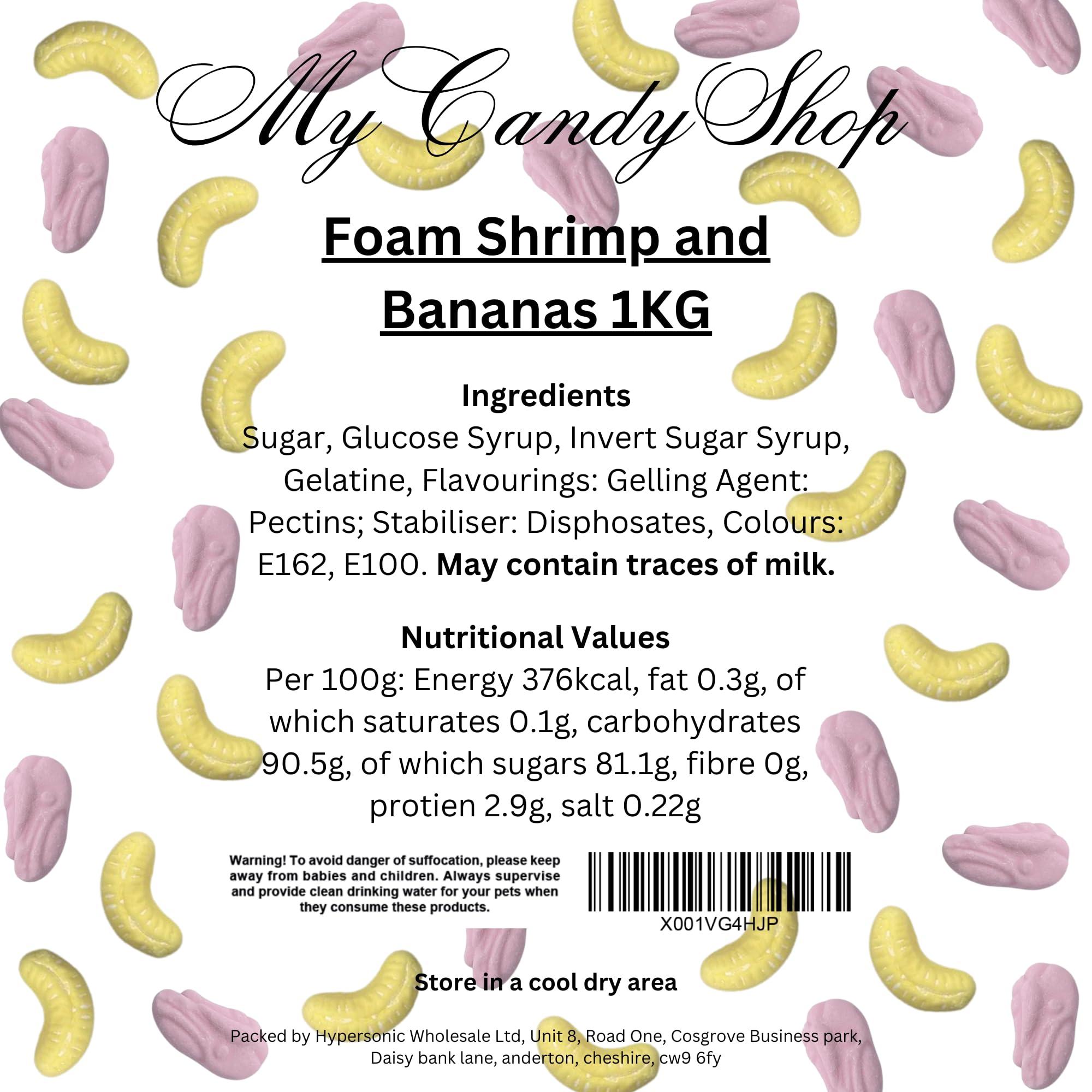 MyCandyShop Original Banana And Shrimp Sweets - Sweets 1kg Bulk Bag - Pick & Mix Shrimps And Bananas Sweets - Retro Sweets, Hygienically Packed in UK for Parties & Sharing