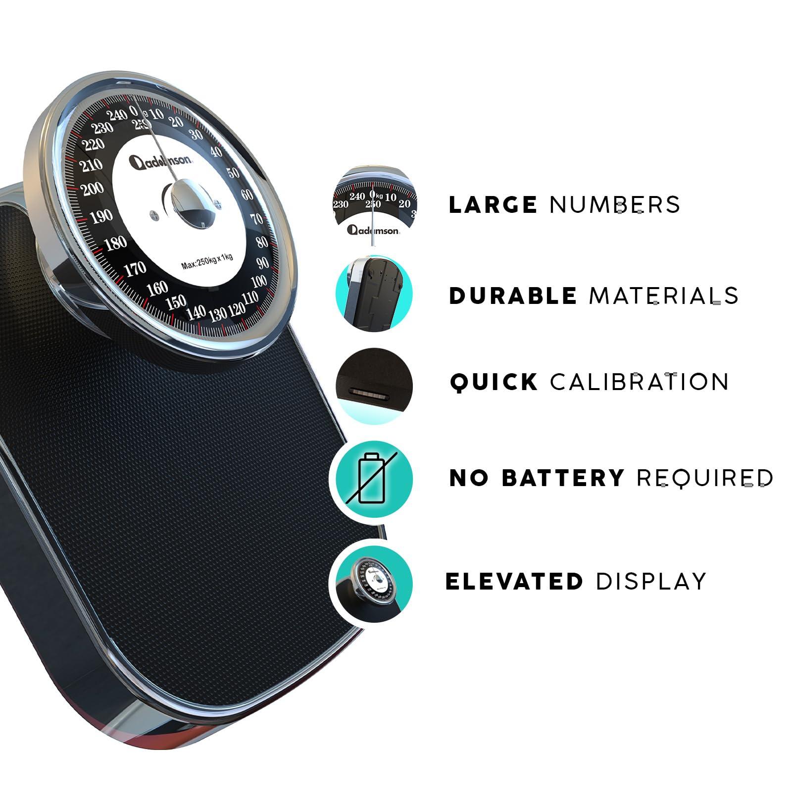 Adamson Adamson A28 Bathroom Scales - Up to 250 kg, Heavy Weight, Anti-Skid Rubber Surface, Extra Large Numbers - High Precision Weighing Scales for Body Weight - Durable with 20-Year Assurance - New