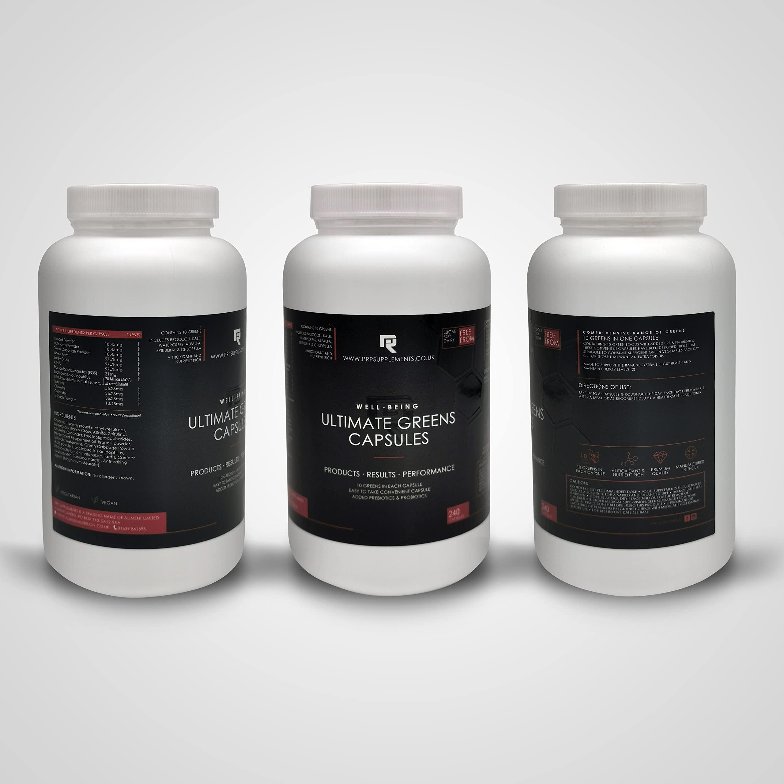 PRP Supplements PRP Supplements Ultimate Greens Capsules | Supergreens with Added Probiotic to Help Aid Detox | Supports Heath and Vitality | Vegetarian and Vegan