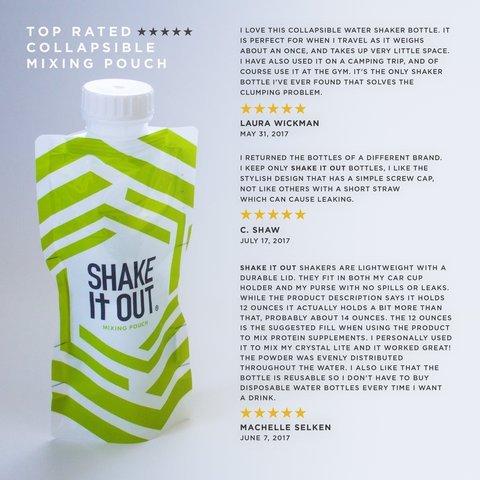 Shake It Out Shake It Out Collapsible Shaker Bottle for Protein Shakes, Supplements - 12 Ounce Reusable, Recyclable, Travel Bottle (Lime / White, Single)