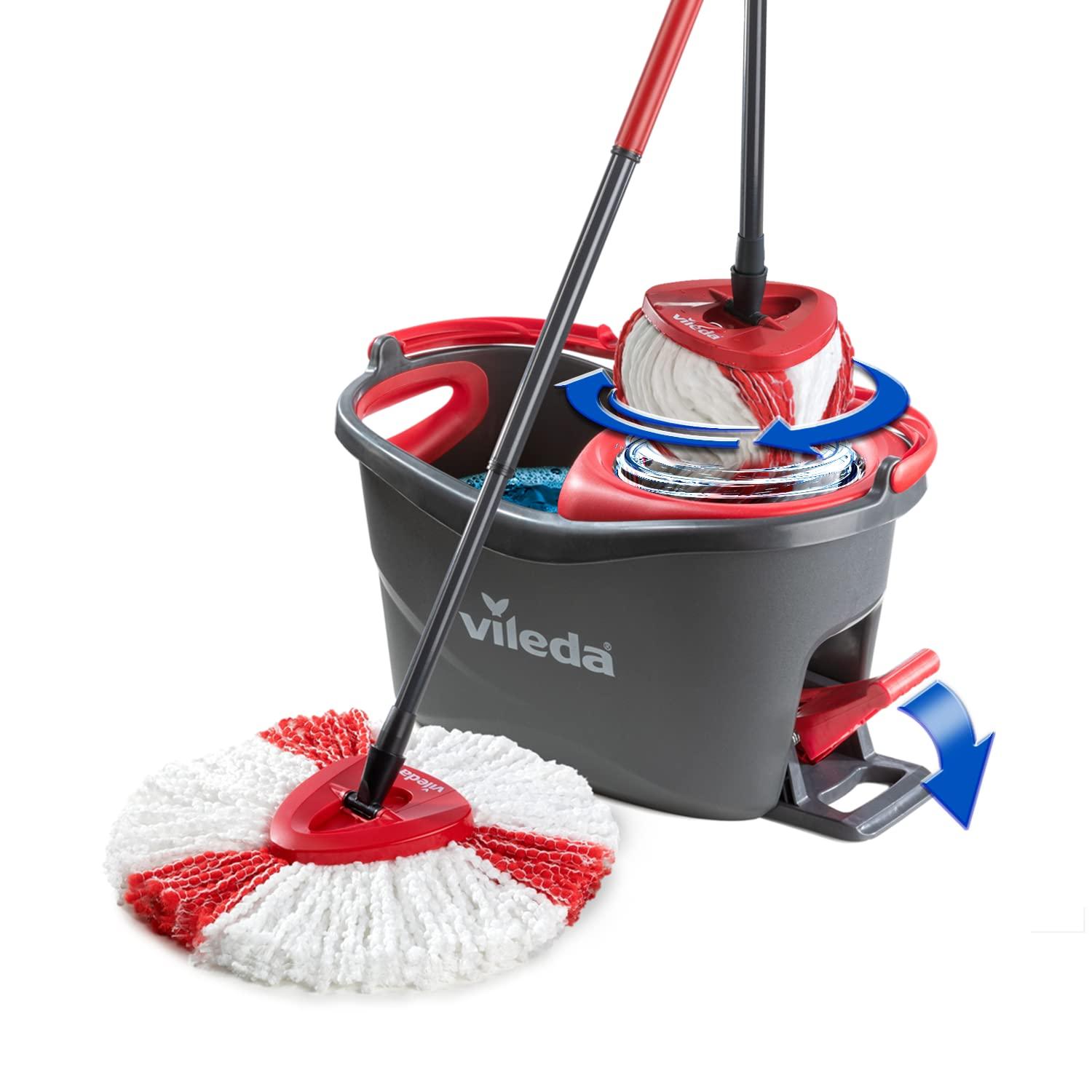 Vileda Vileda Turbo Microfibre Mop and Bucket Set, Spin Mop for Cleaning Floors, Set of 1x Mop and 1x Bucket, Eco Packaging & Method Floor Cleaner, Wild Rhubarb, 739 ml