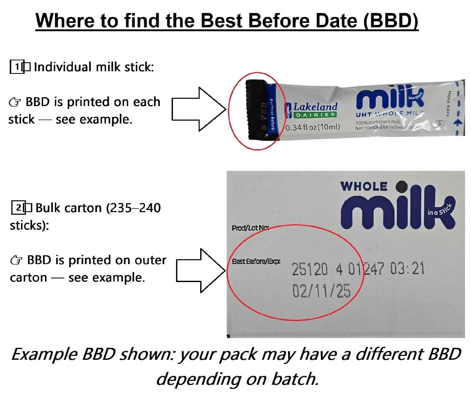 AB.GROCERIES 55x Whole UHT Milk Sticks 10ml Individually Wrapped Pouches Portions Sachets Lakeland
