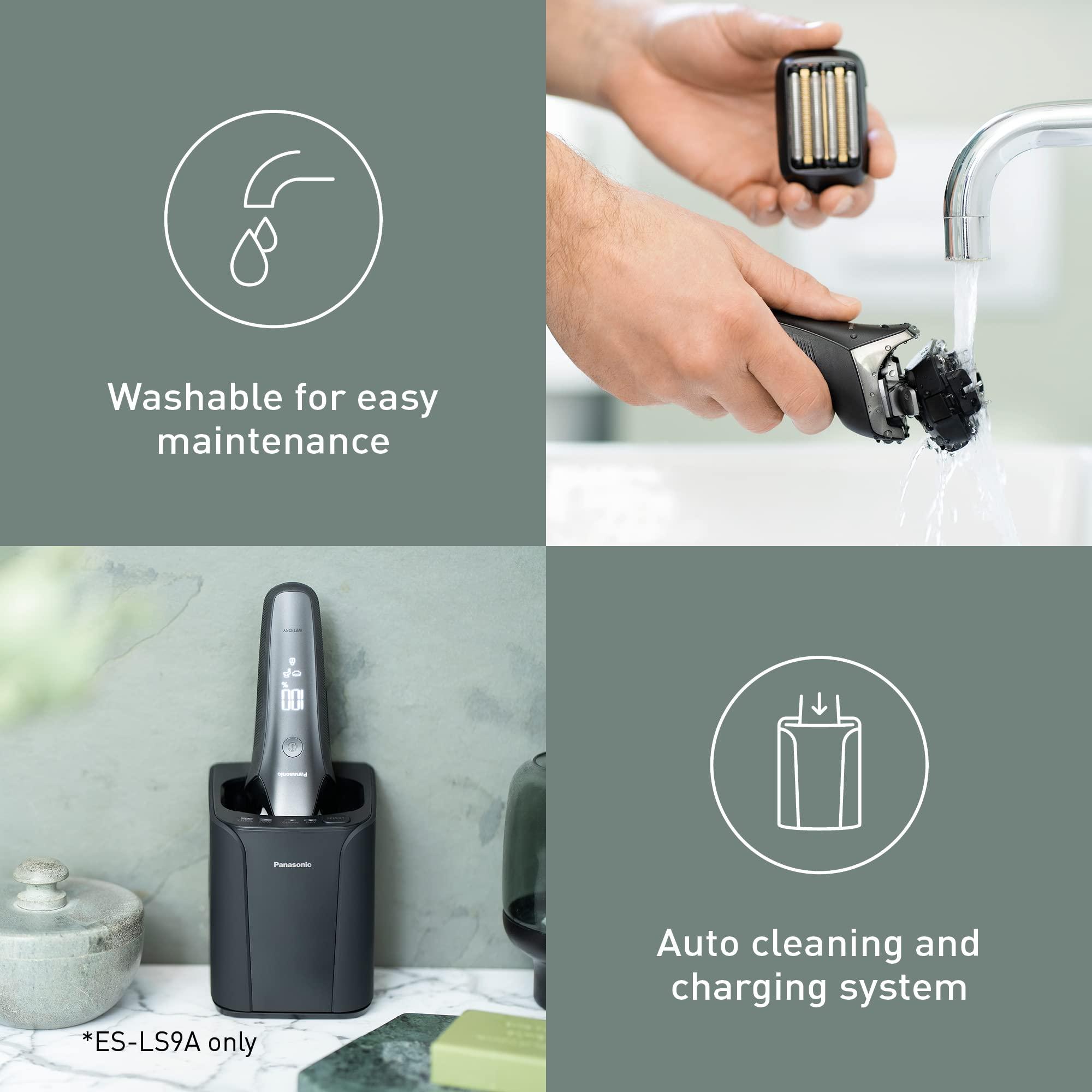 Panasonic Panasonic Series 900+ Premium Wet/Dry Razor ES-LS9A, 6-Way Shaving Head with Linear Motor, Includes Cleaning and Charging Station, Black, Matte Black